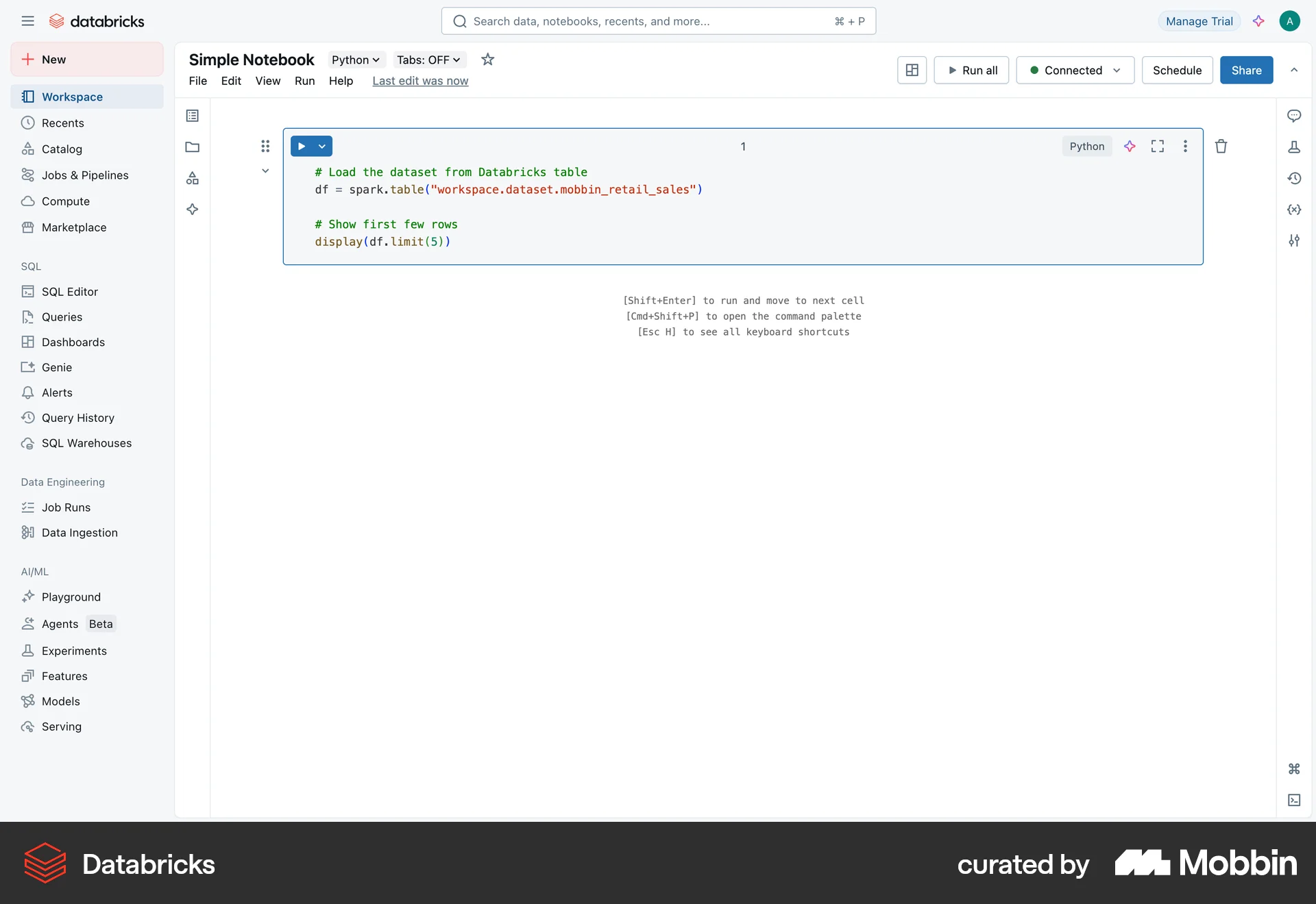 Databricks Web Code Editor screen