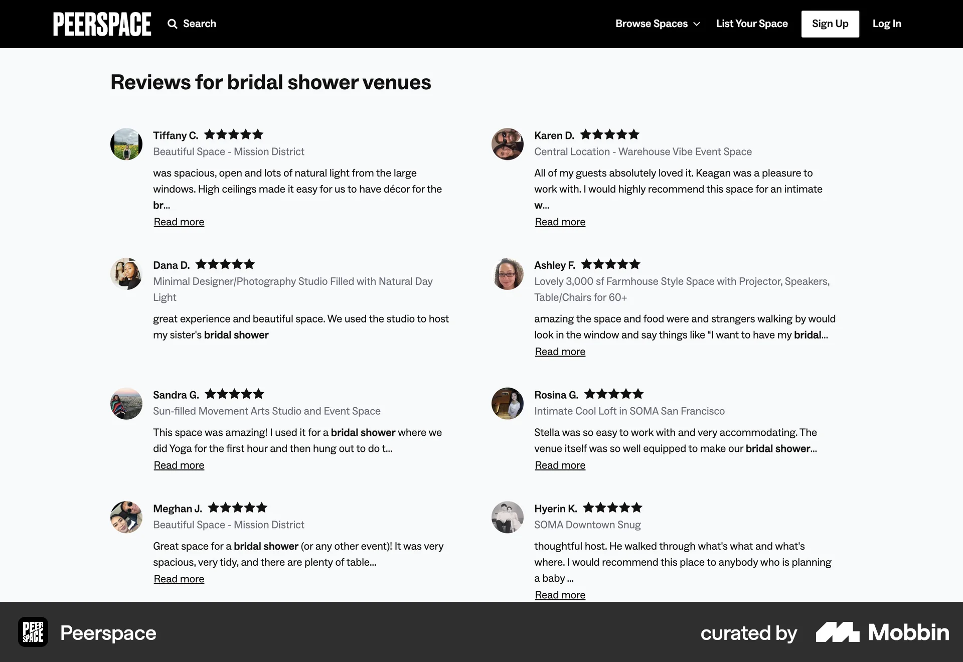 Peerspace Web Reviews & Ratings screen