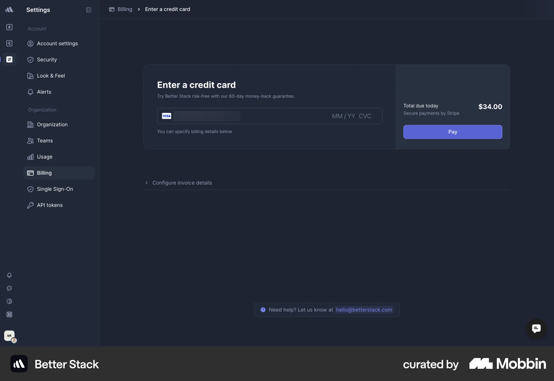 Better Stack Web Checkout screen