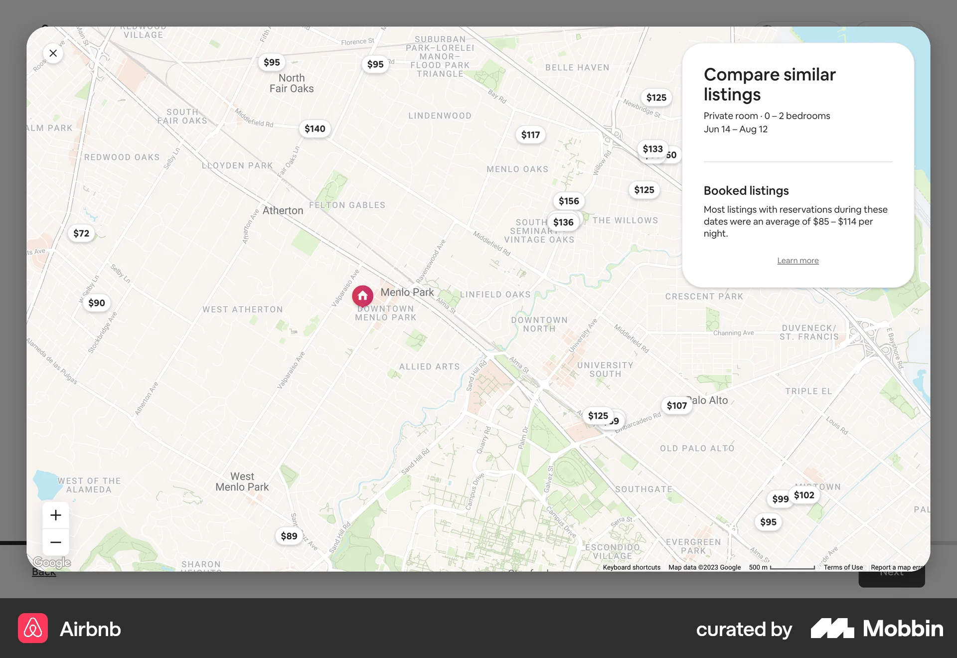 Airbnb Web Map screen