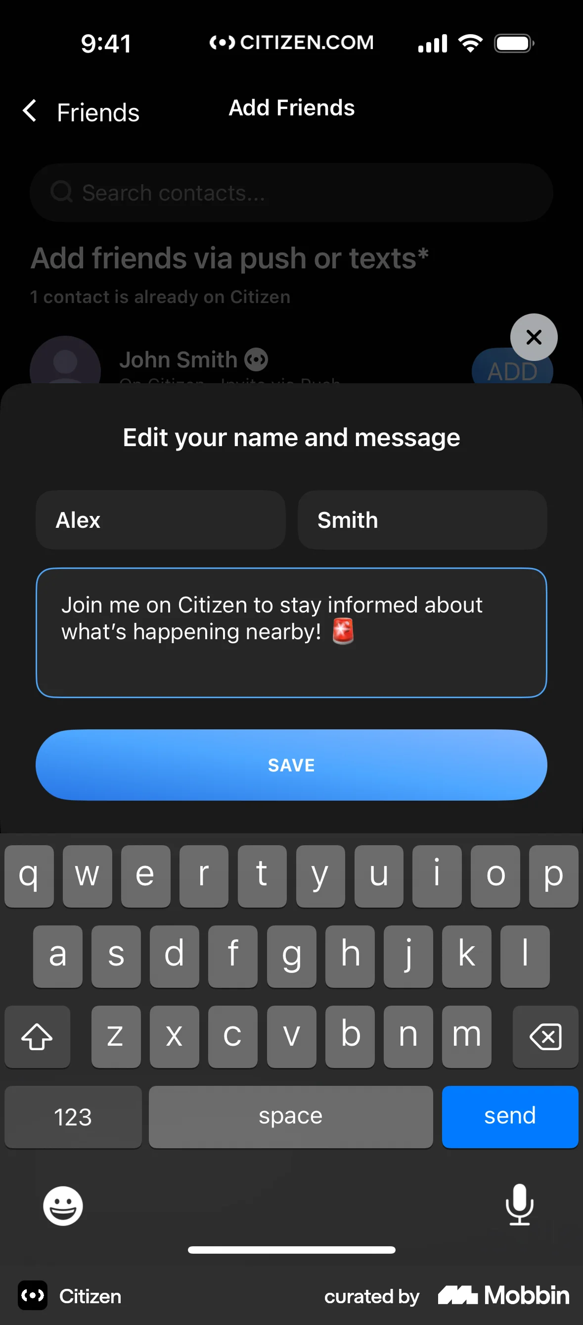 Citizen iOS screen containing Text Field UI element