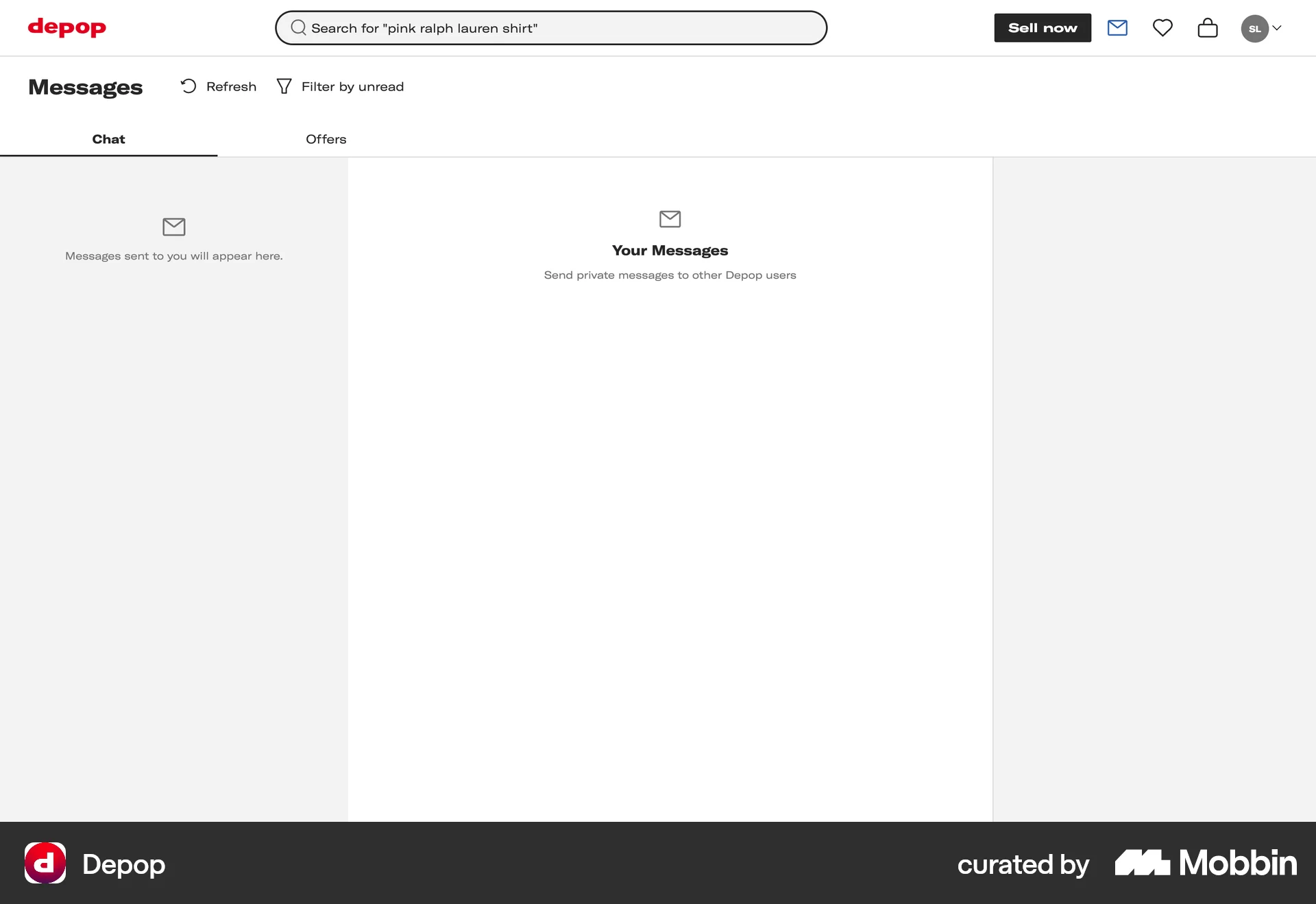 Depop Web Empty State screen