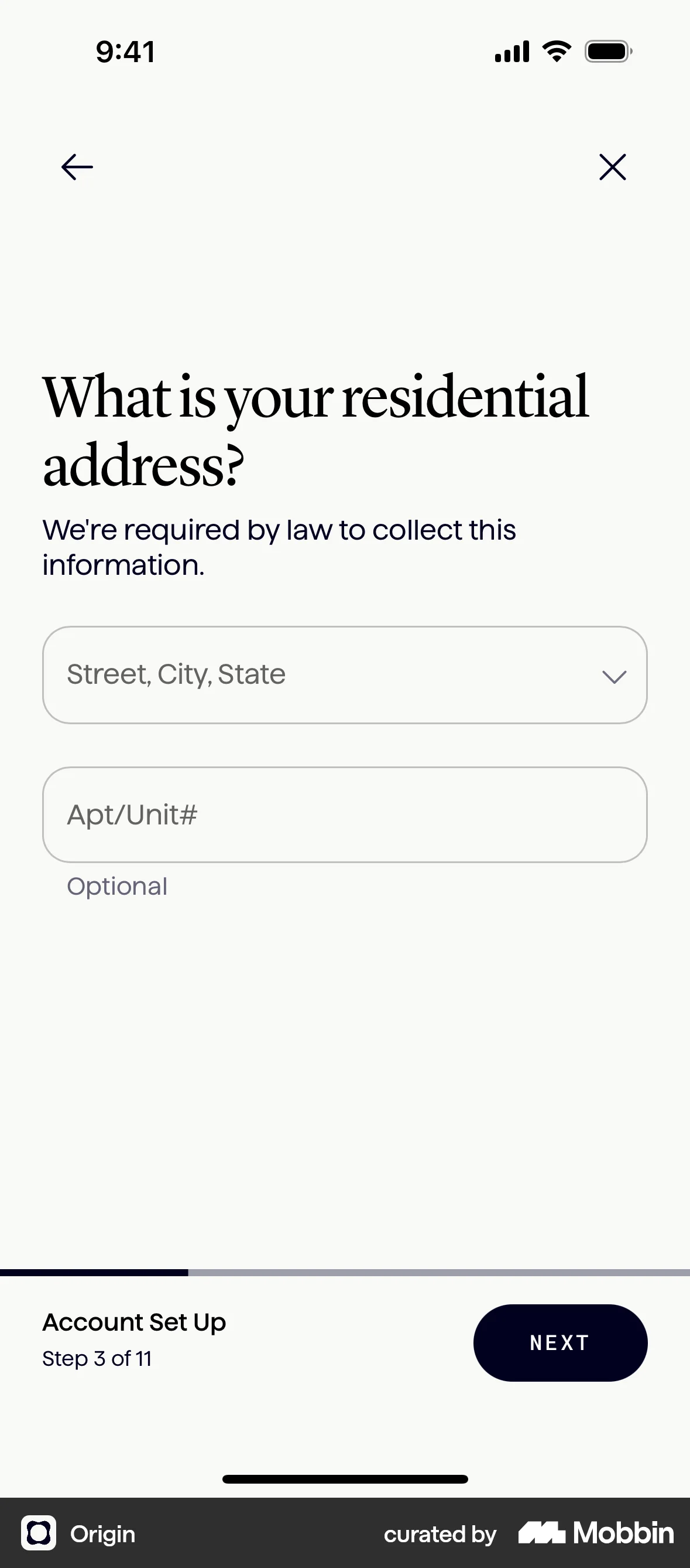 Origin iOS Verification screen