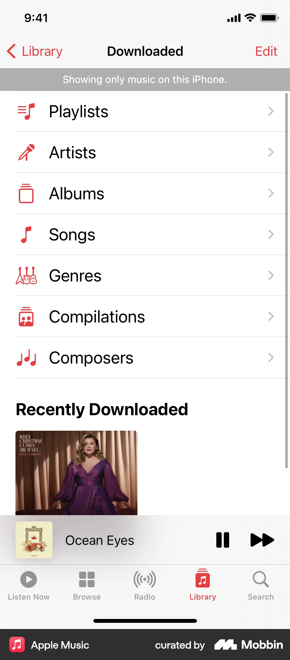 Apple Music iOS Downloads & Available Offline screen