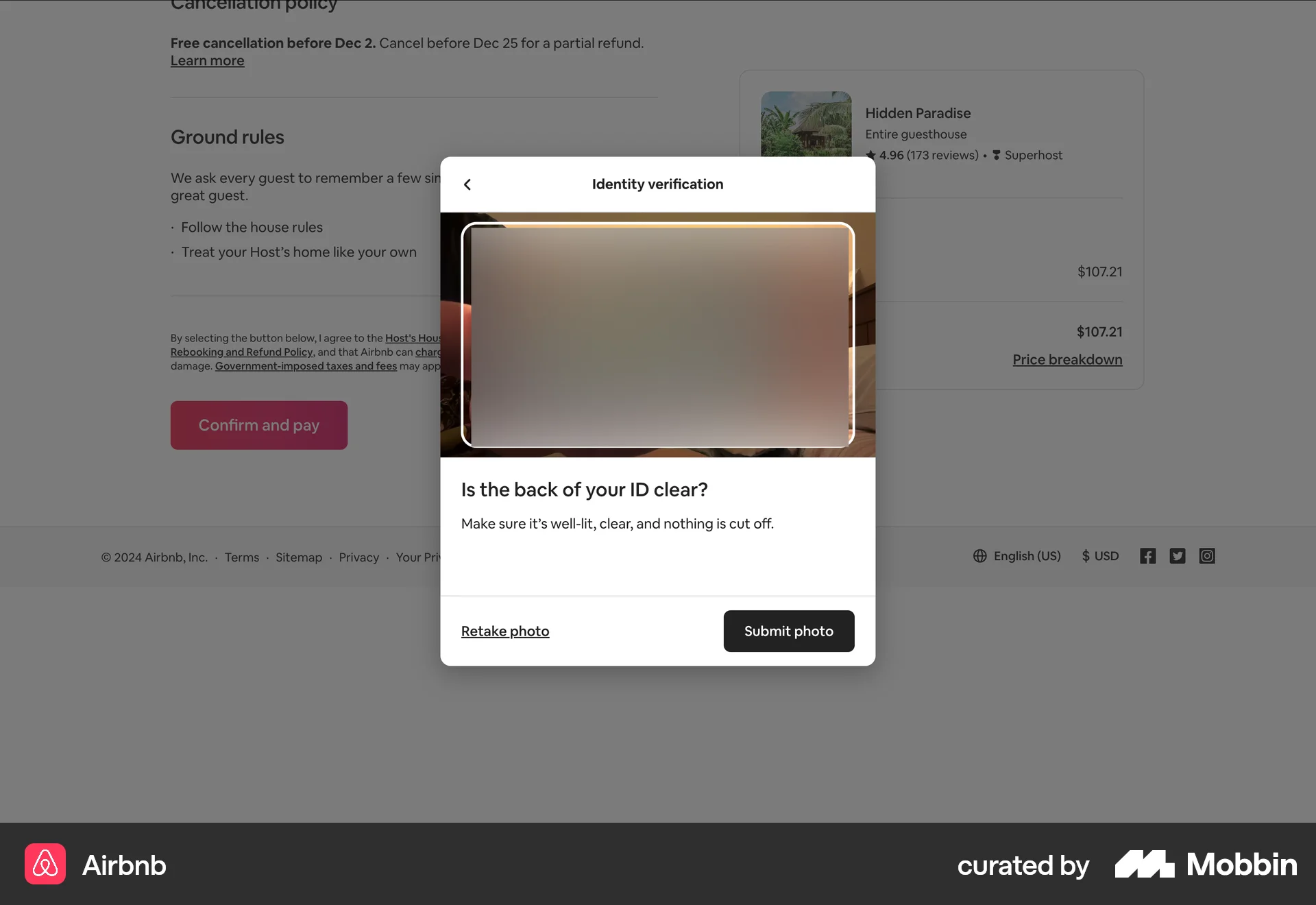 Airbnb Web Confirmation screen