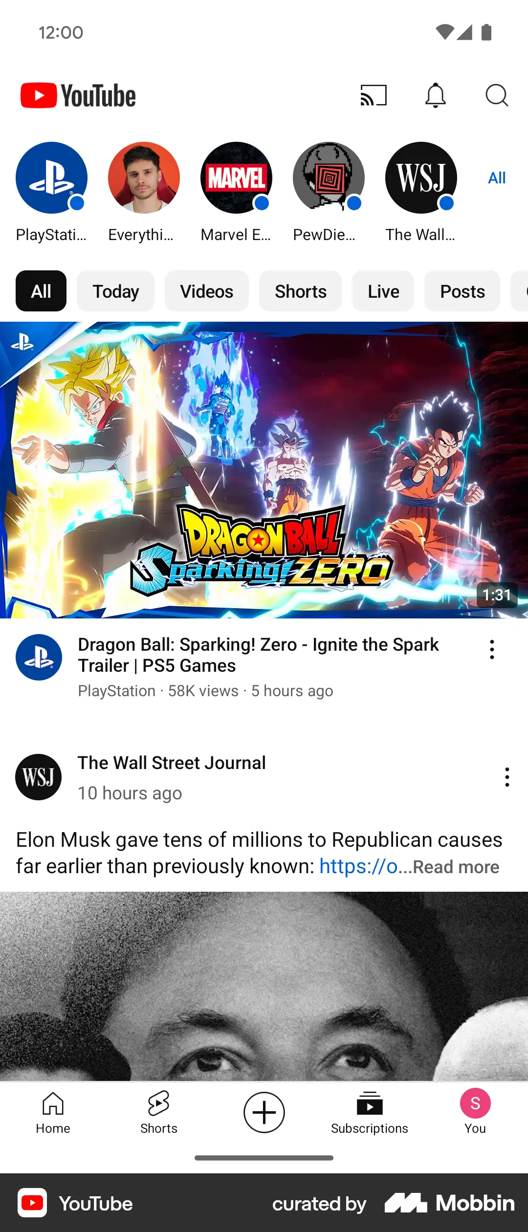 YouTube Android Social Feed screen