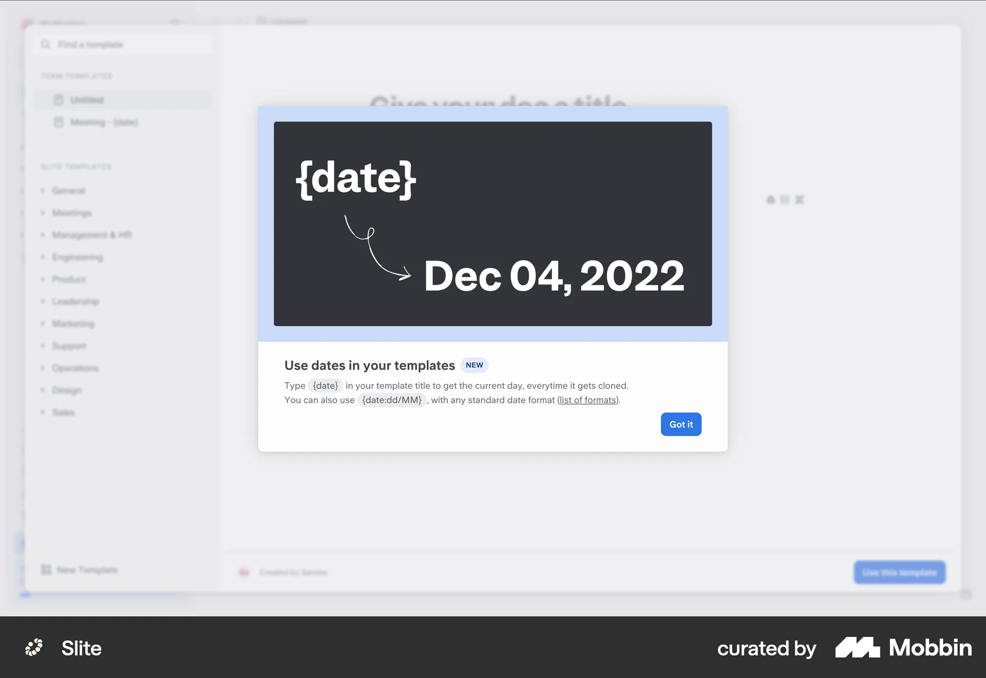 Slite Web screen containing Coach Marks UI element