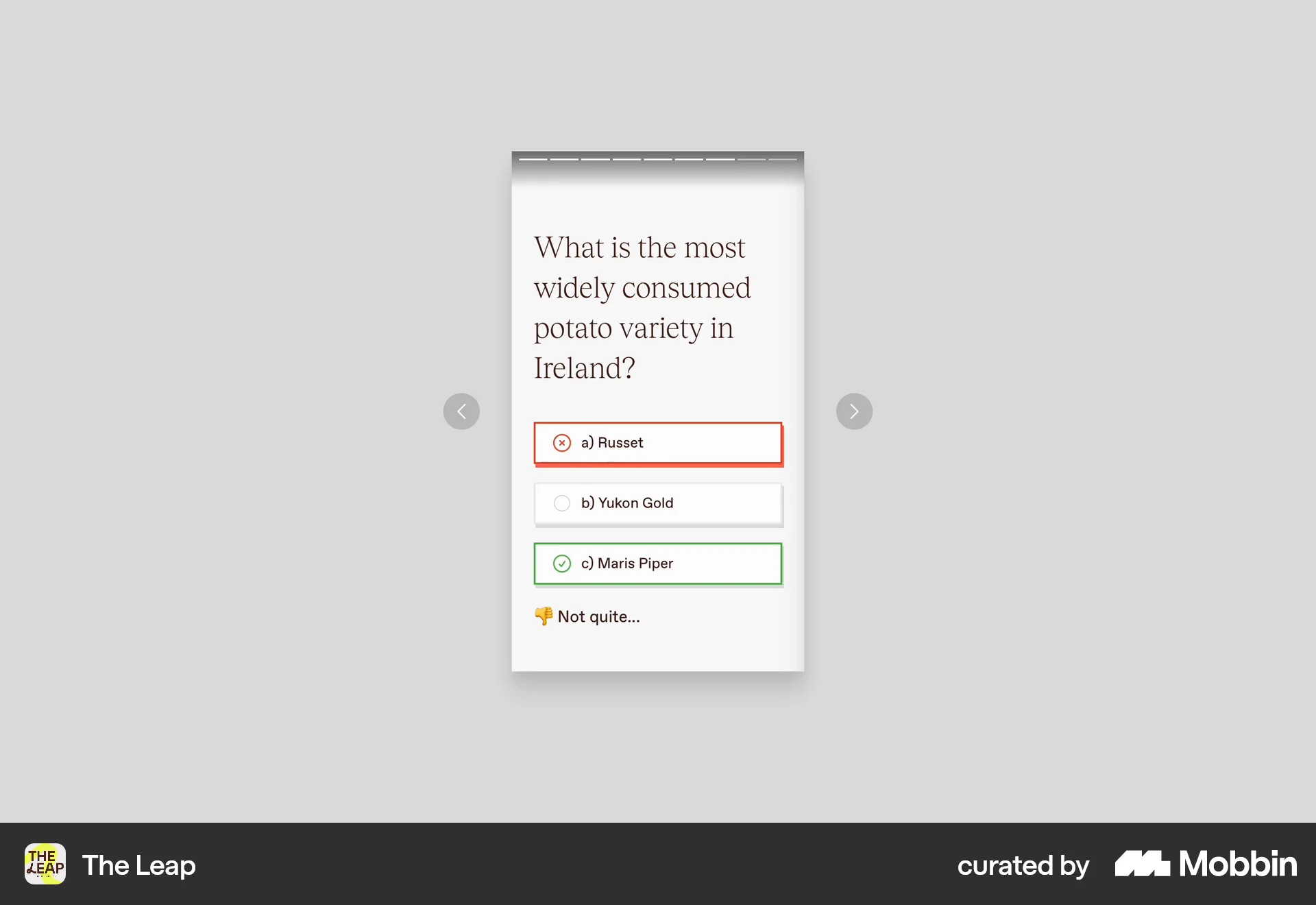 The Leap Web Quiz screen