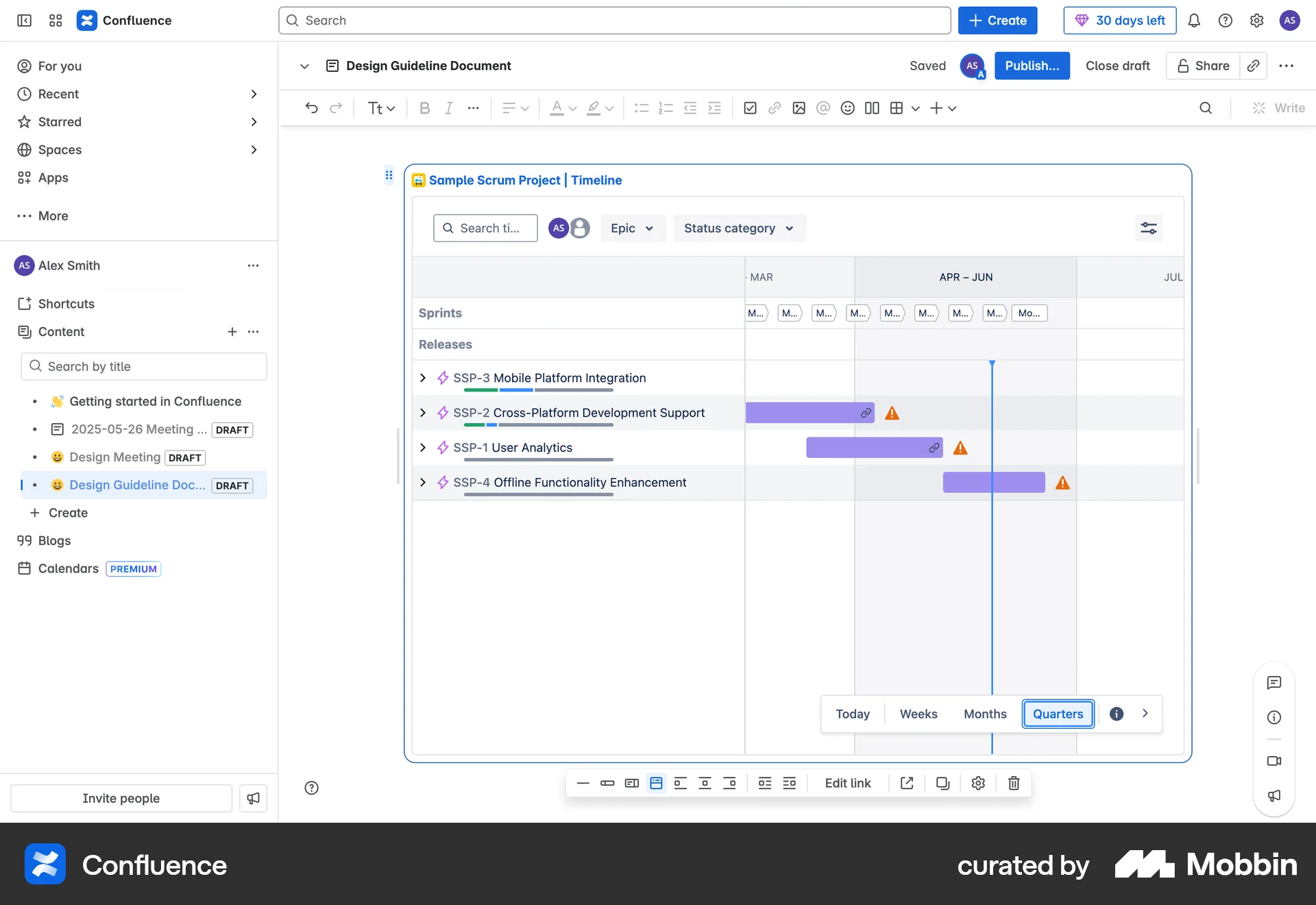 Confluence Web Time Tracker screen