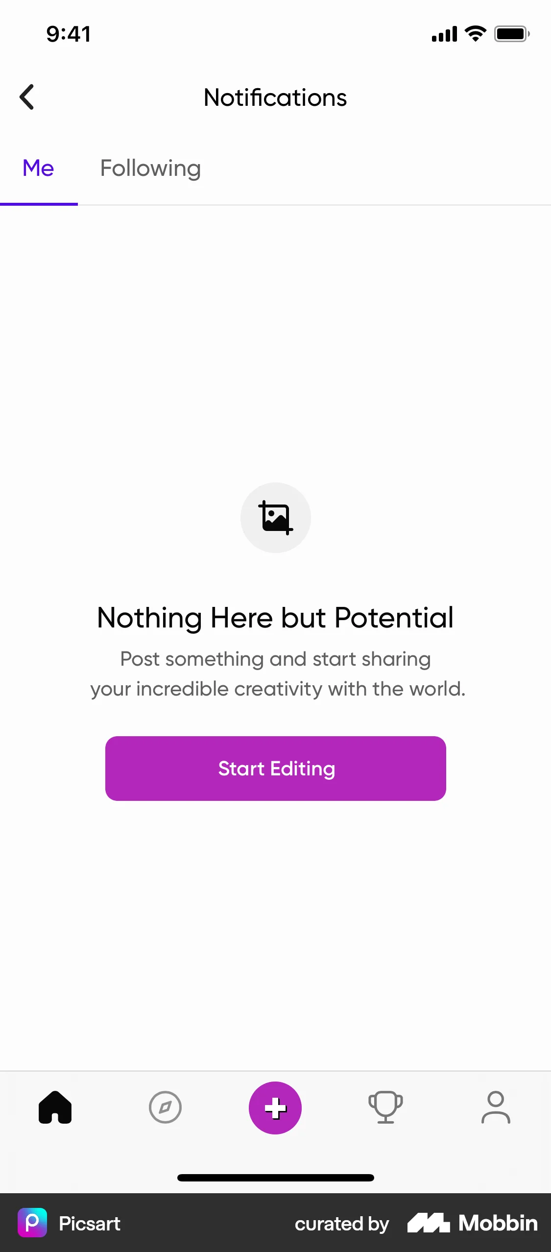 Picsart iOS Notifications screen