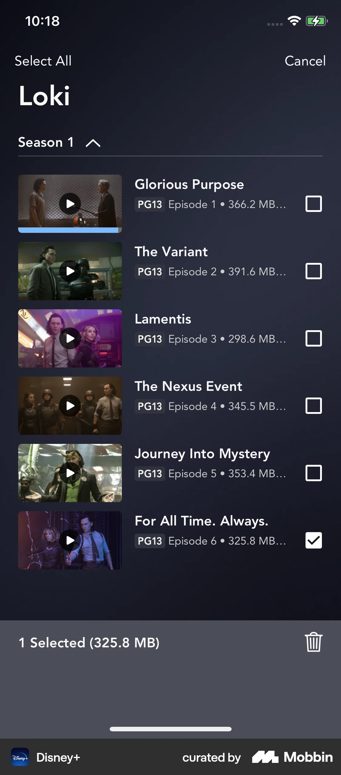 Disney+ iOS Delete screen