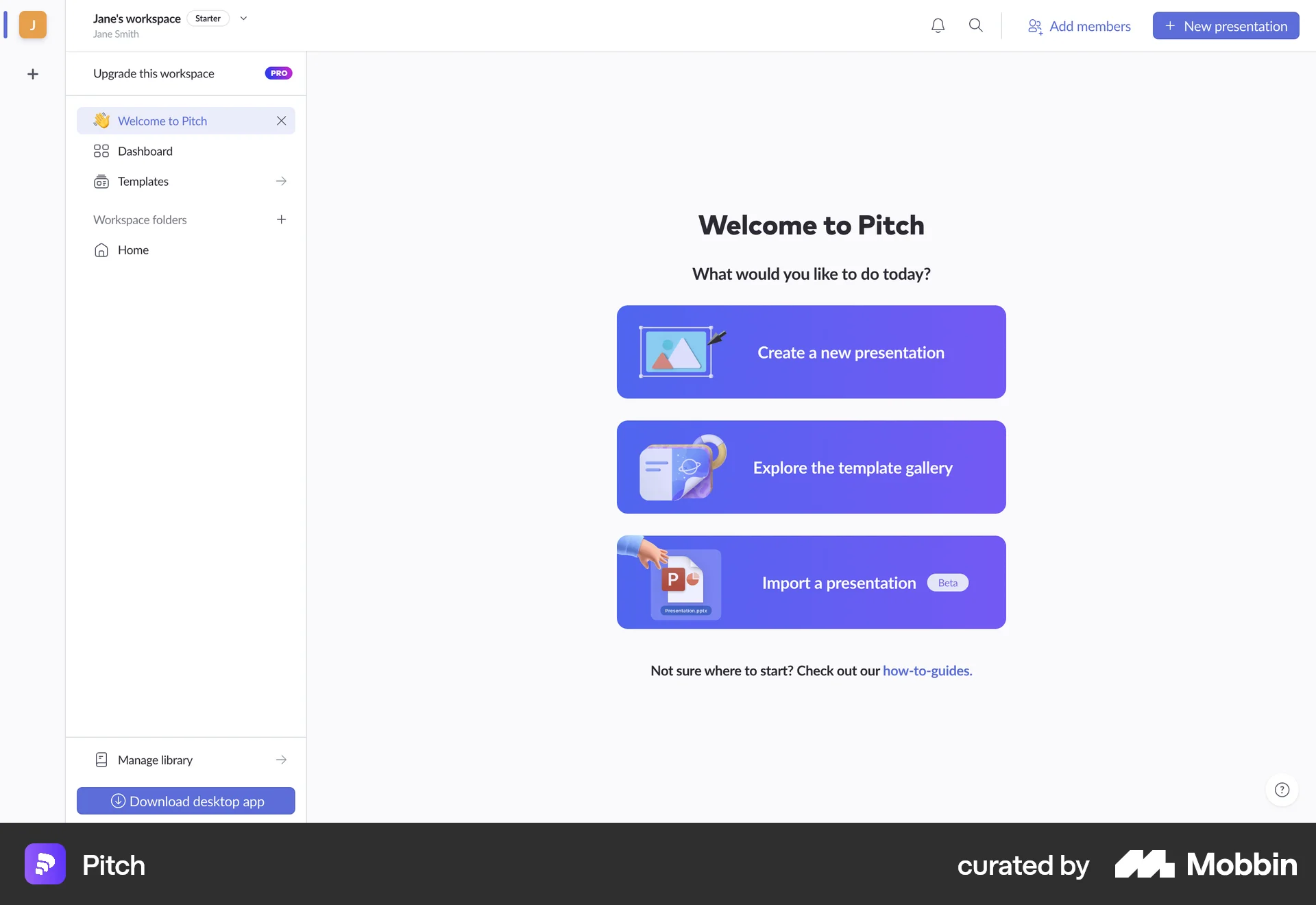 Pitch Web screen containing Floating Action Button UI element