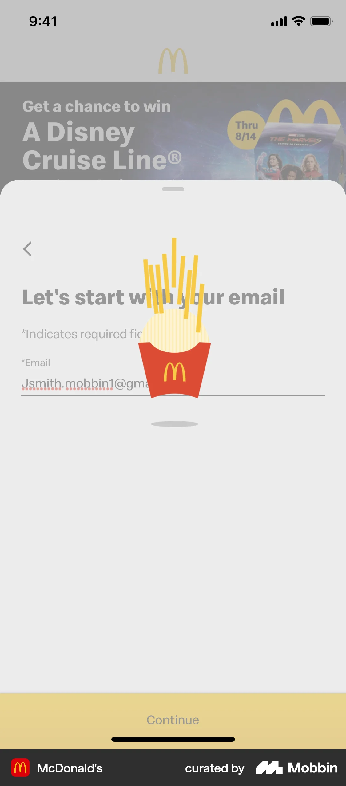 McDonald's iOS screen containing Loading Indicator UI element