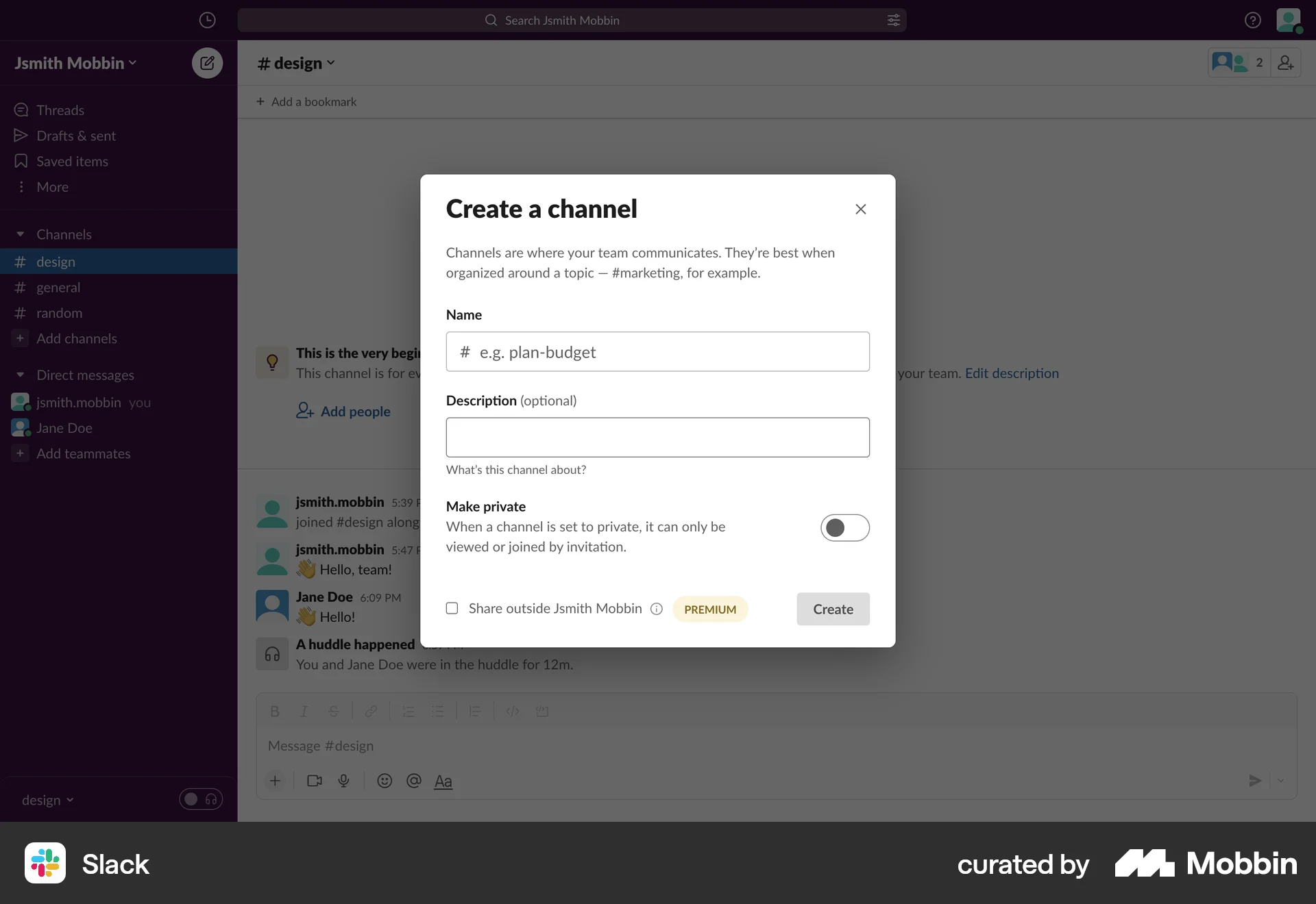 Slack Web screen containing Switch UI element