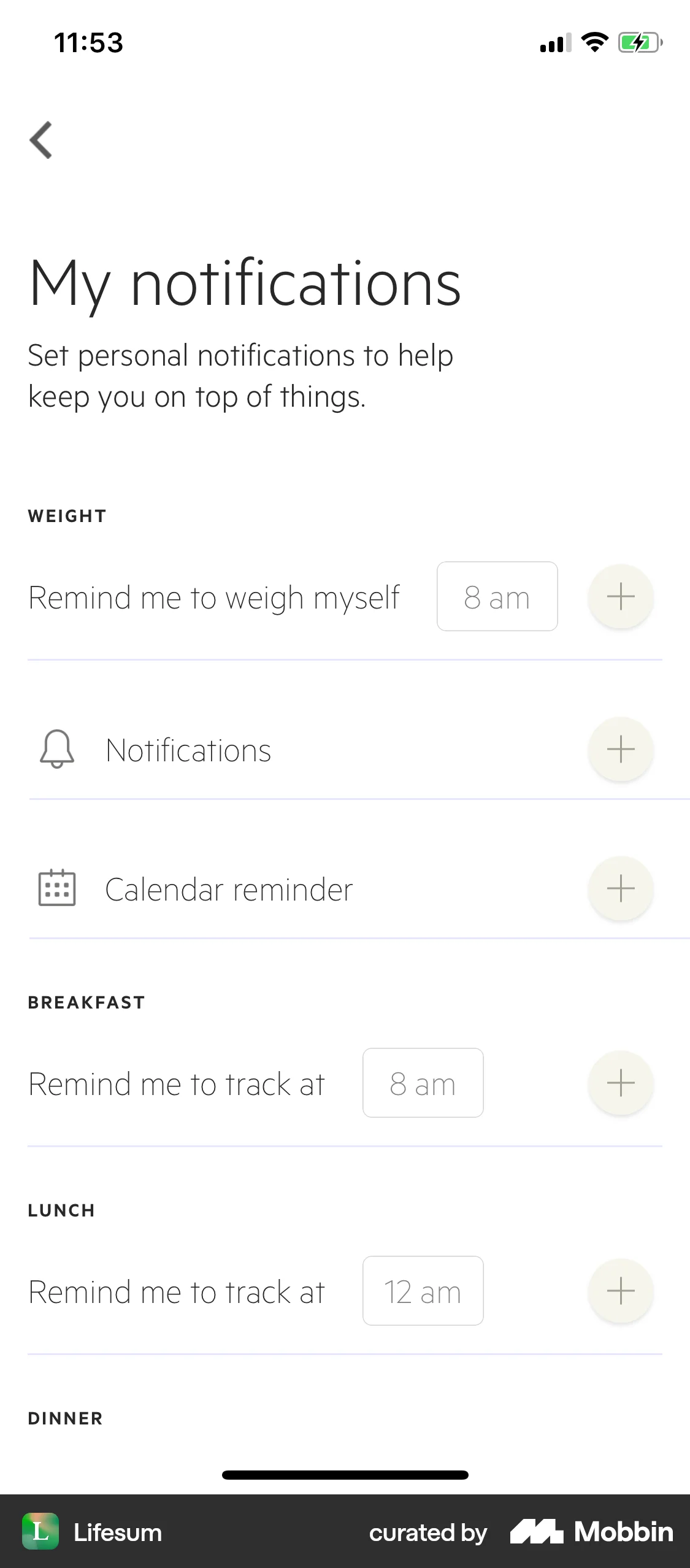Lifesum iOS Notifications screen