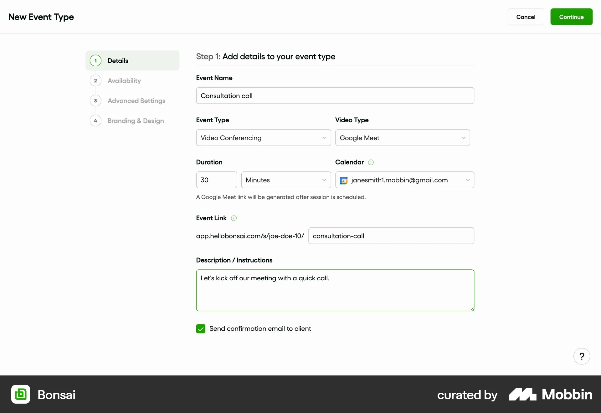 Bonsai Web CRM App screen