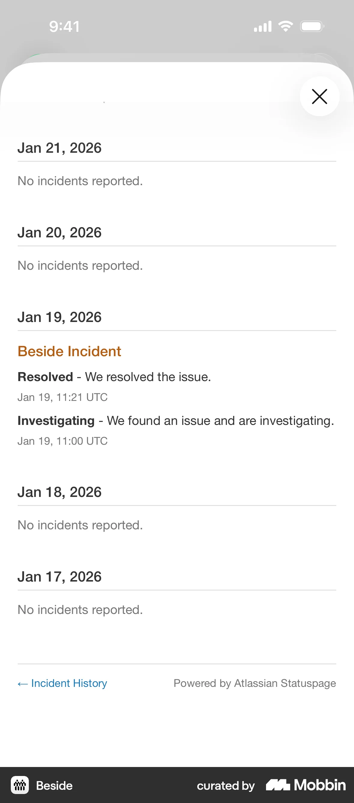 Beside iOS Timeline & History screen