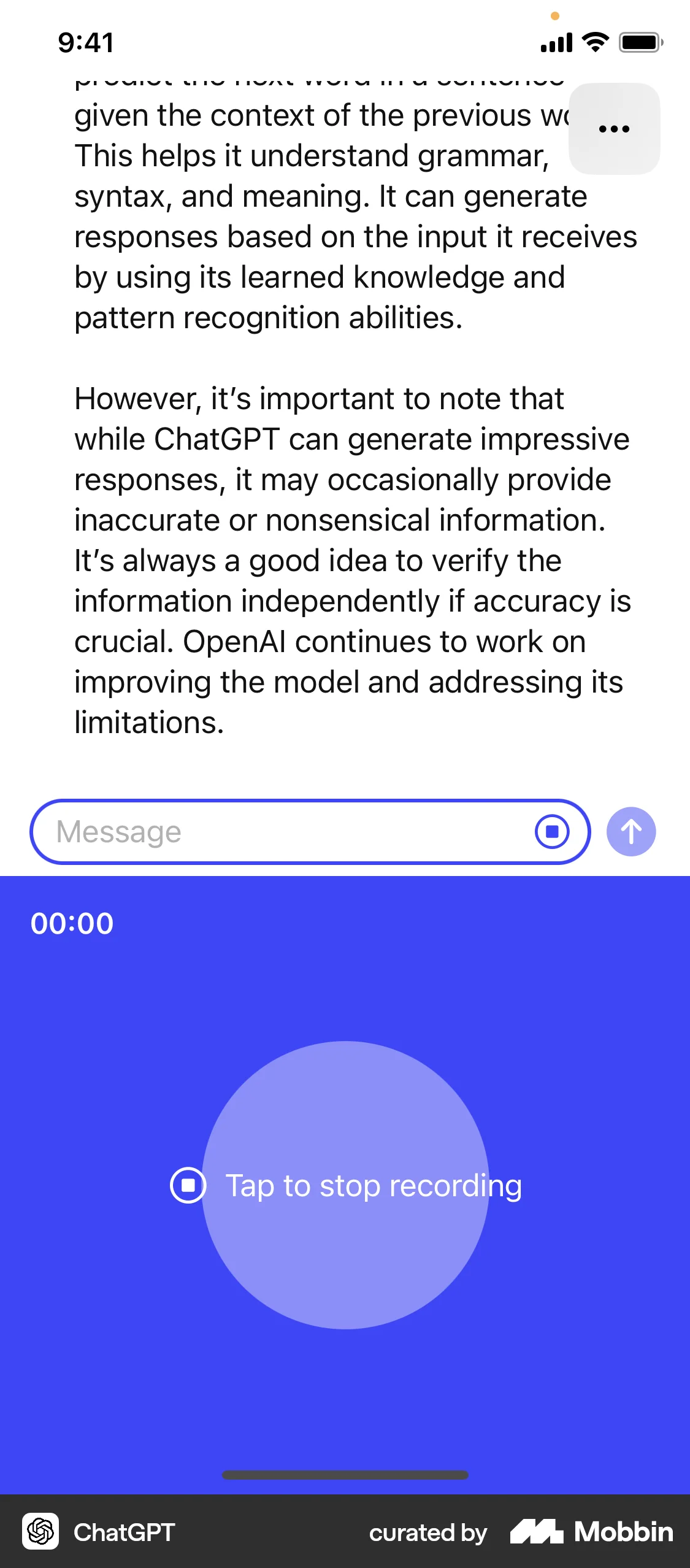 ChatGPT iOS Audio & Video Recorder screen