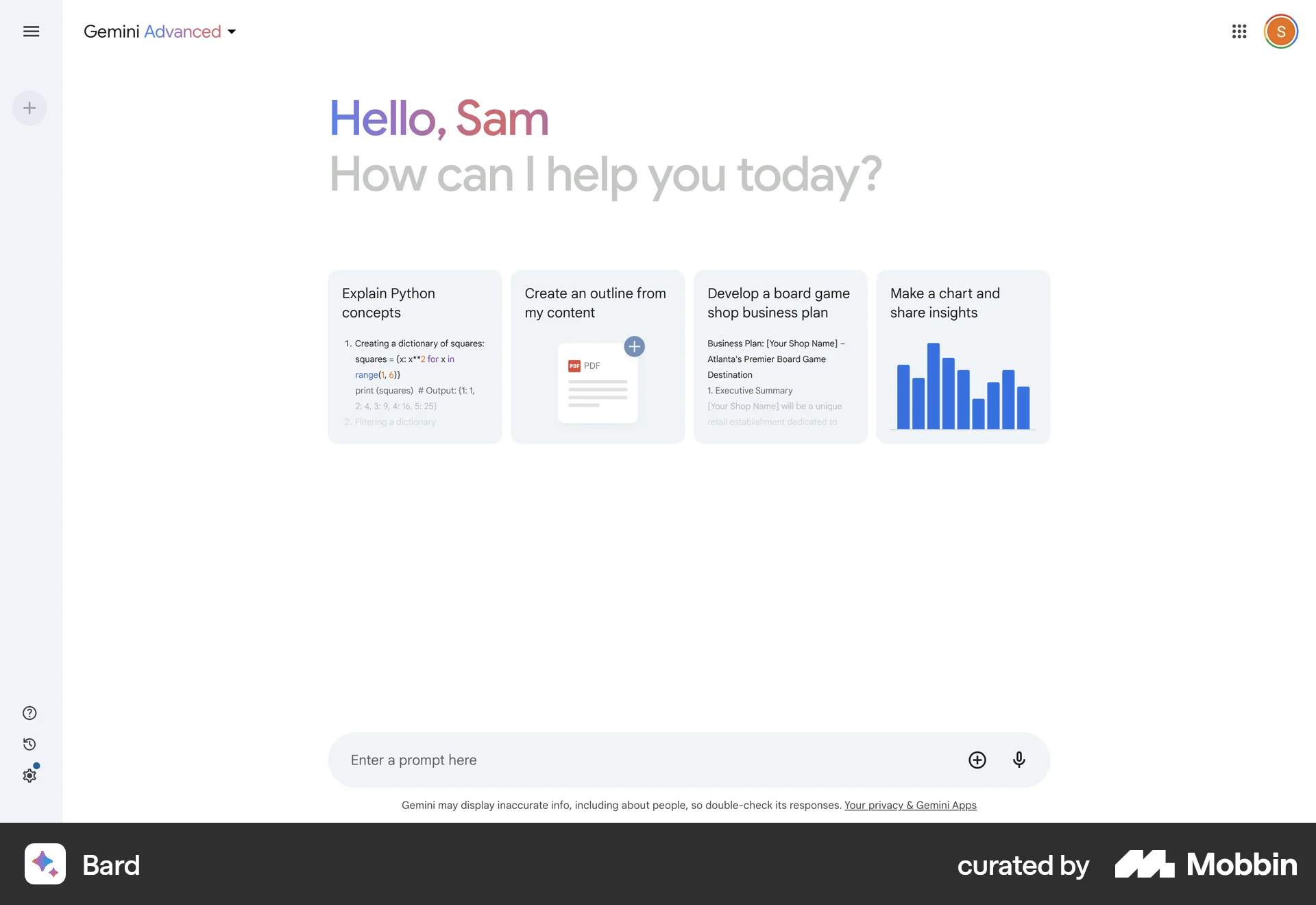 Google Gemini Web Home screen