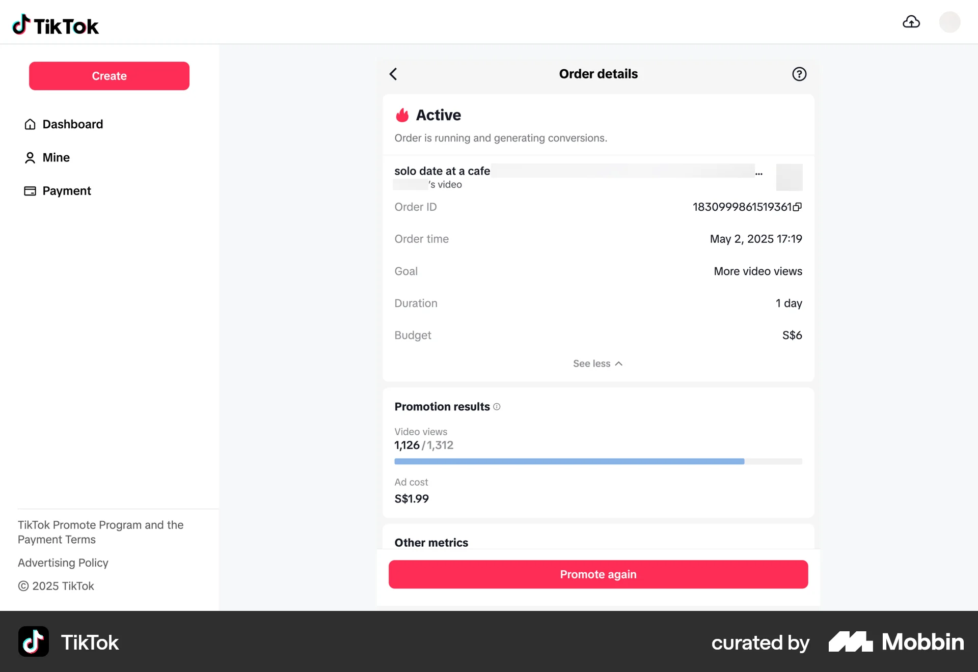 TikTok Web Order Detail screen