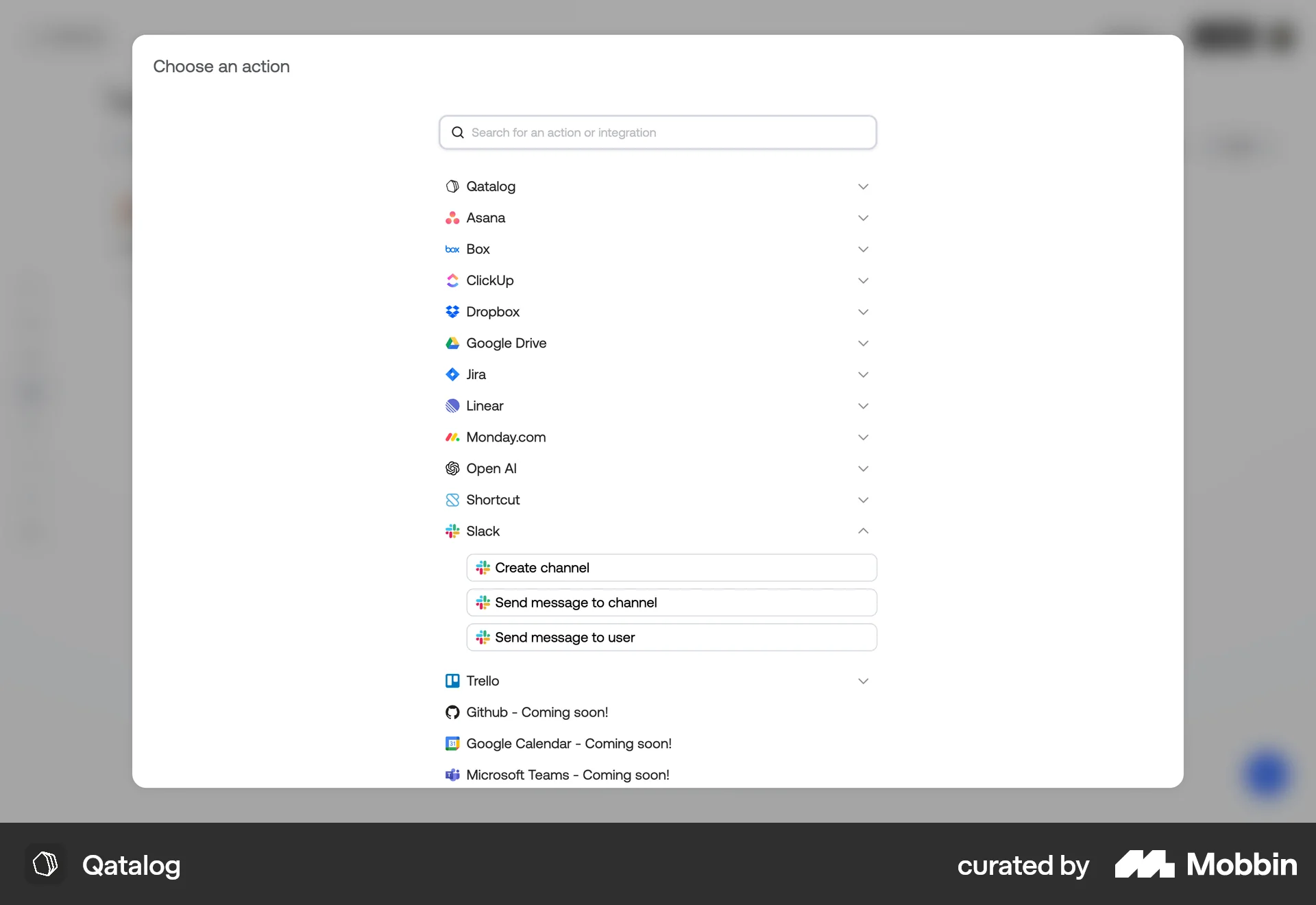Qatalog Web Select screen