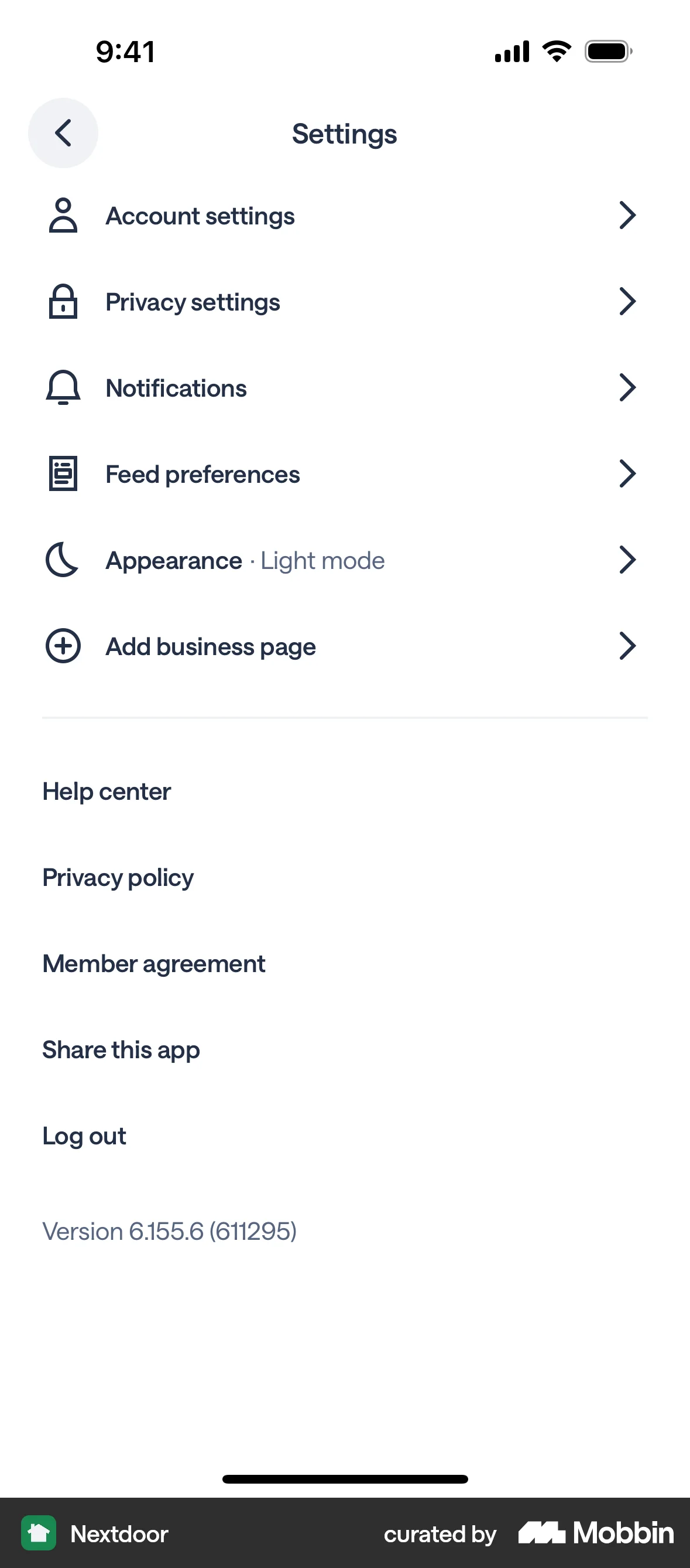 Nextdoor iOS Settings & Preferences screen