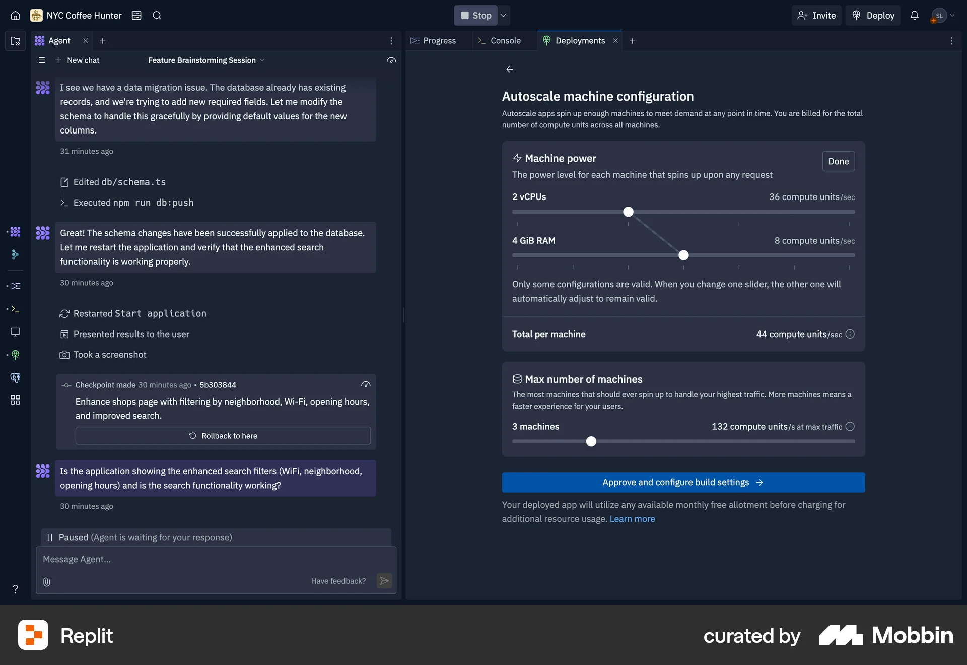 Replit Web screen containing Slider UI element