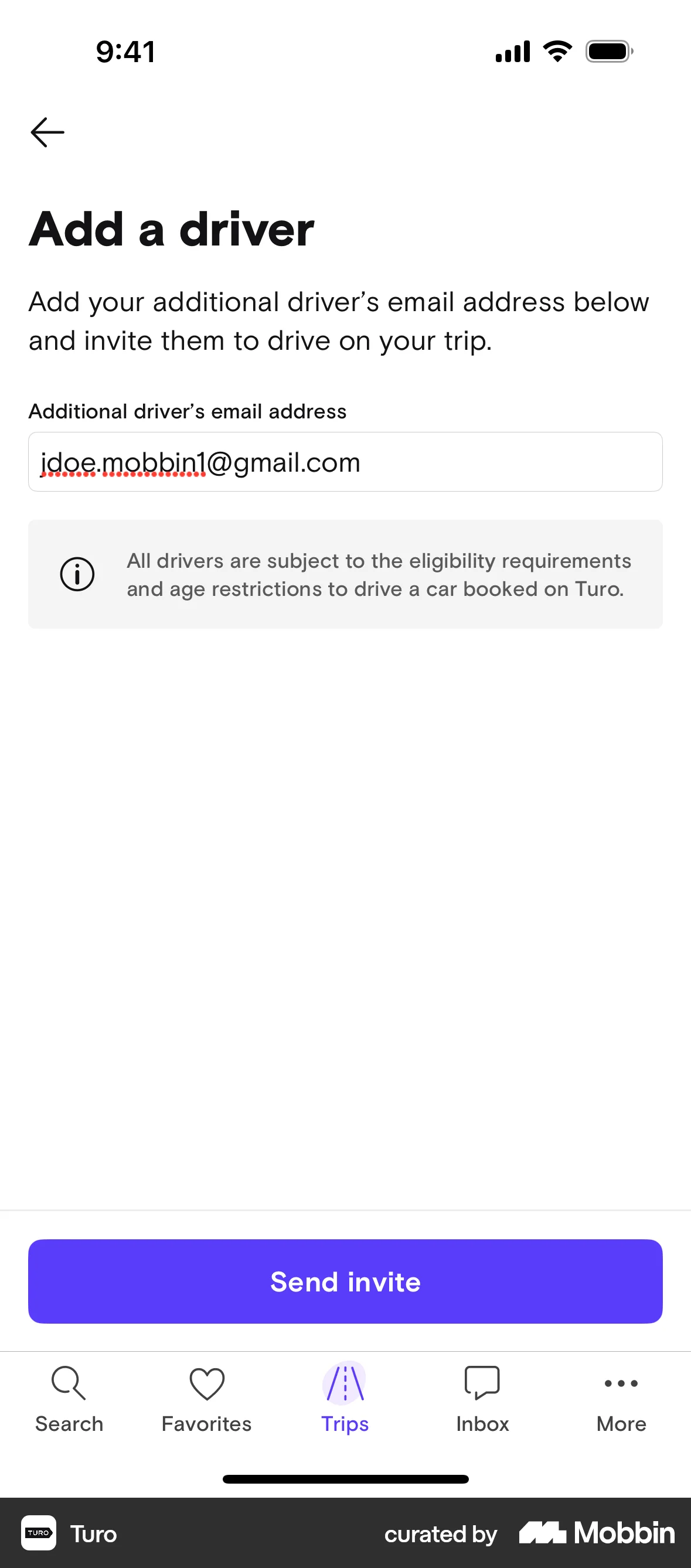 Turo iOS Invite Teammates screen