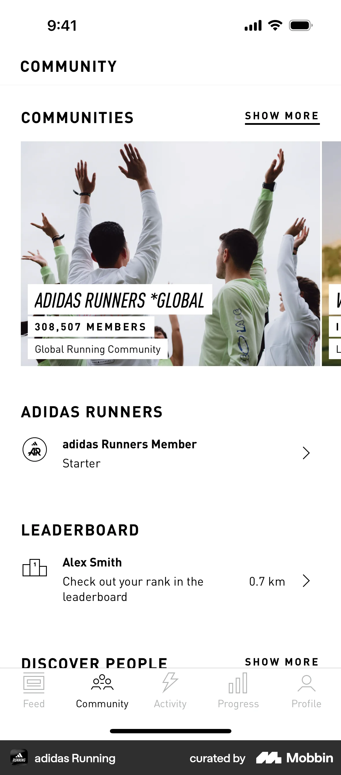 adidas Running iOS Groups & Community screen