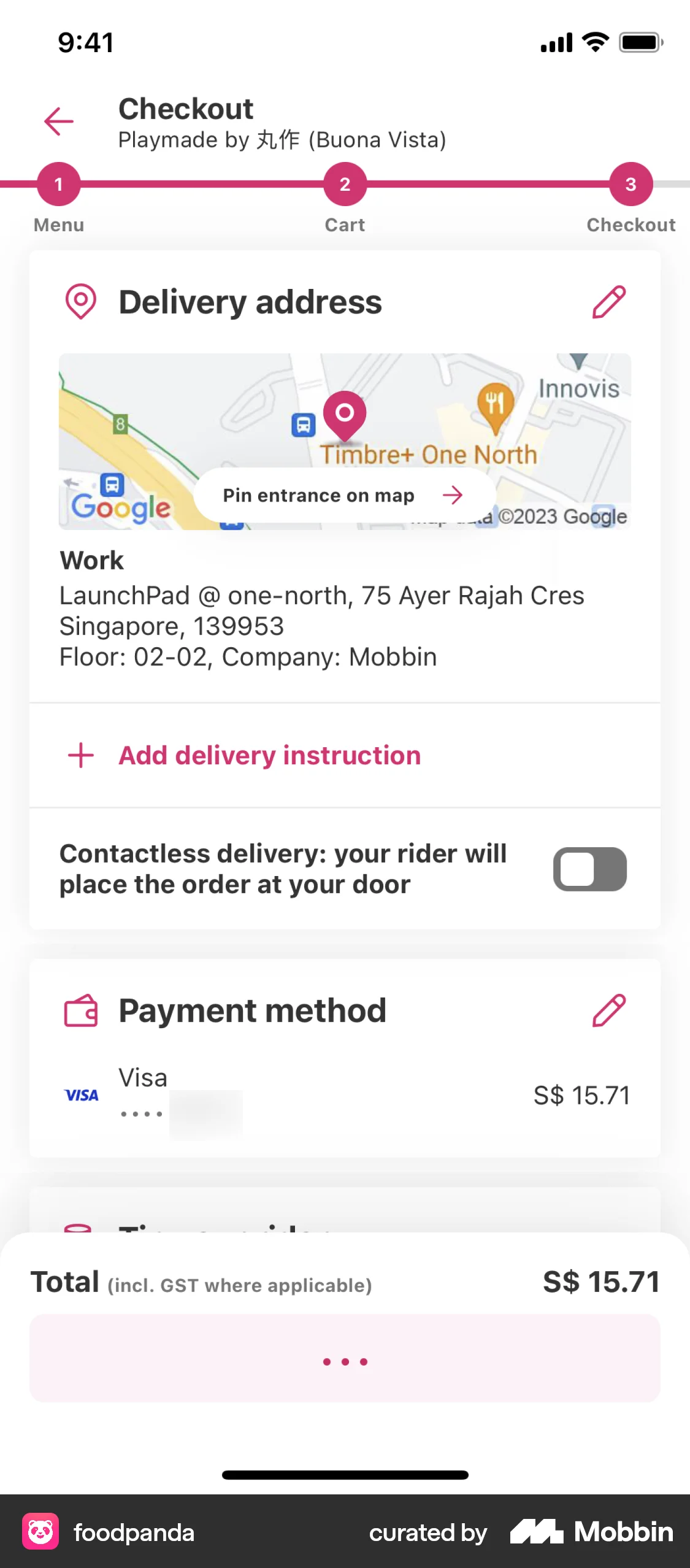 foodpanda iOS Checkout screen