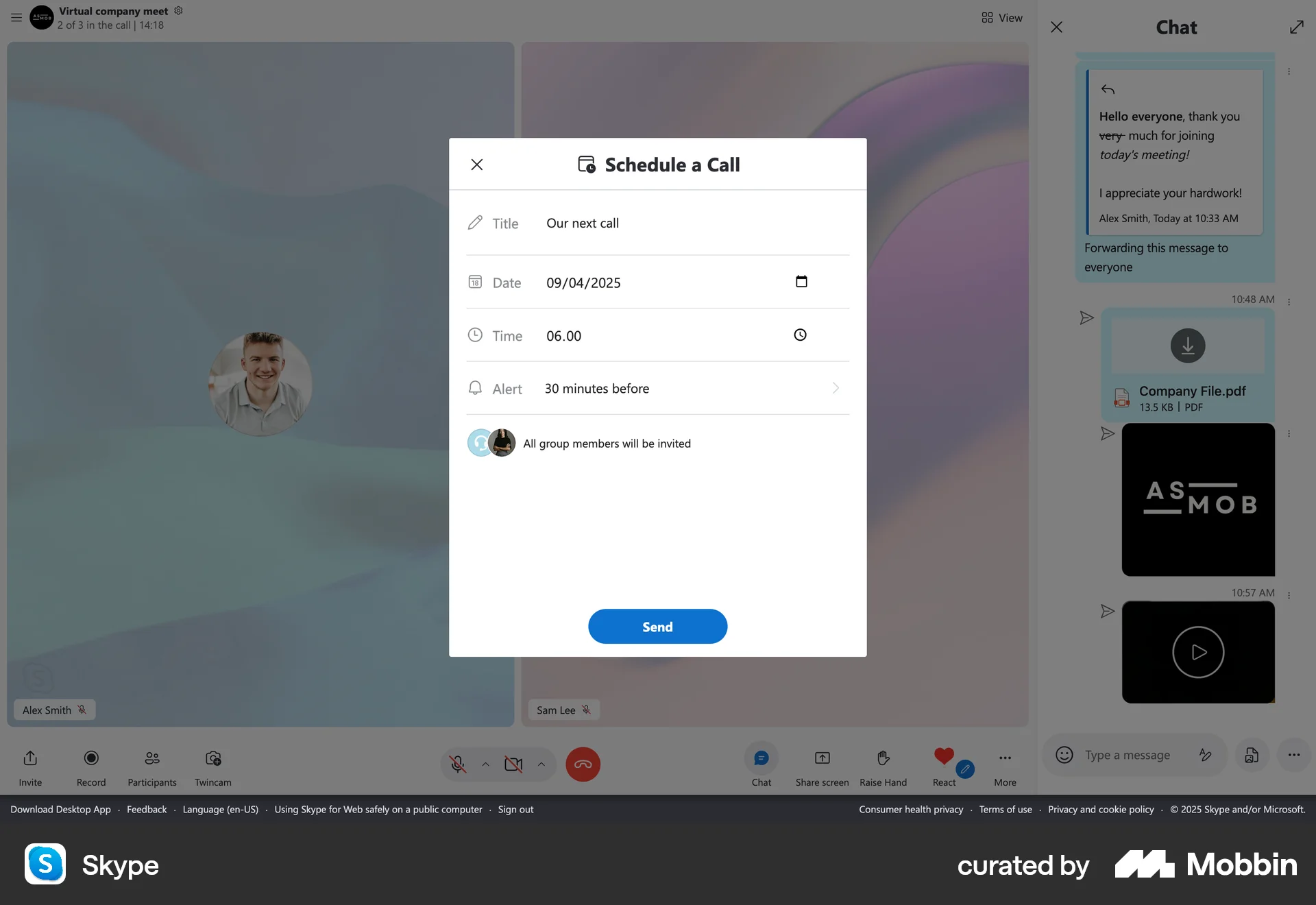Skype Web Schedule screen