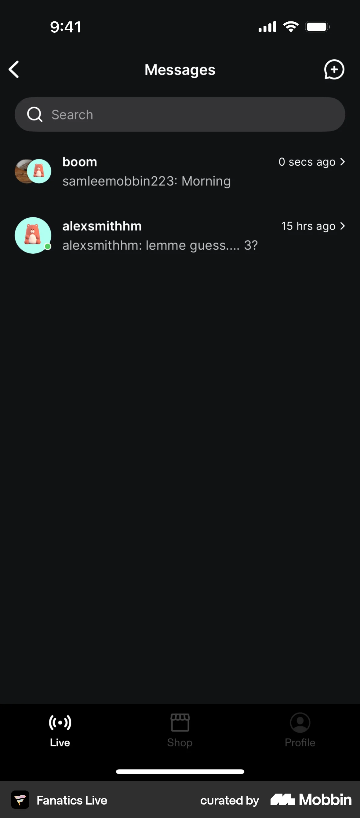 Fanatics Live iOS Date & Time screen