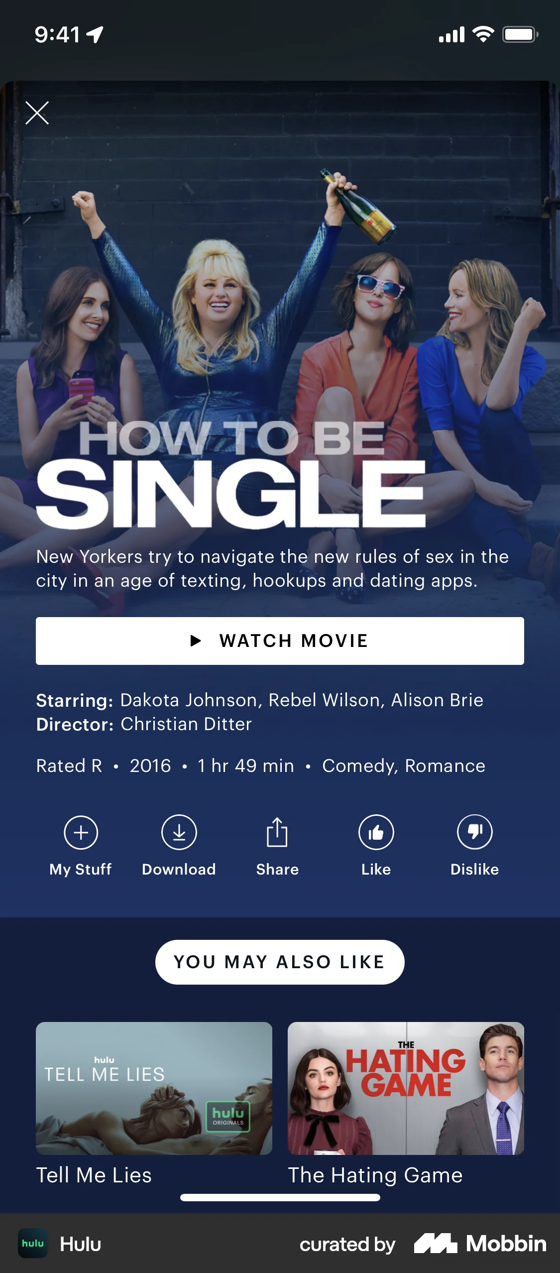 Hulu iOS TV Show & Movie Detail screen