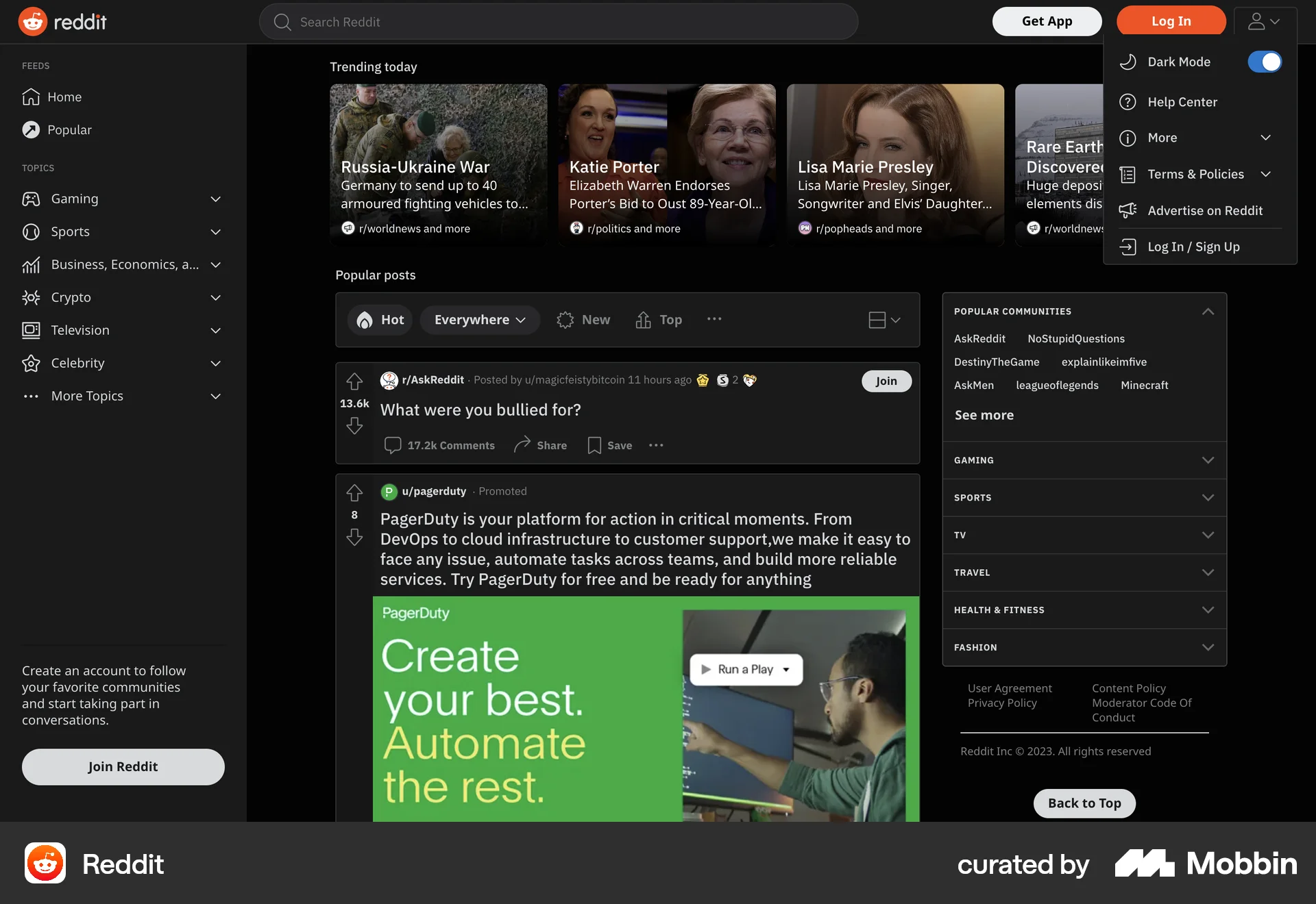 Reddit Web Dark Mode screen