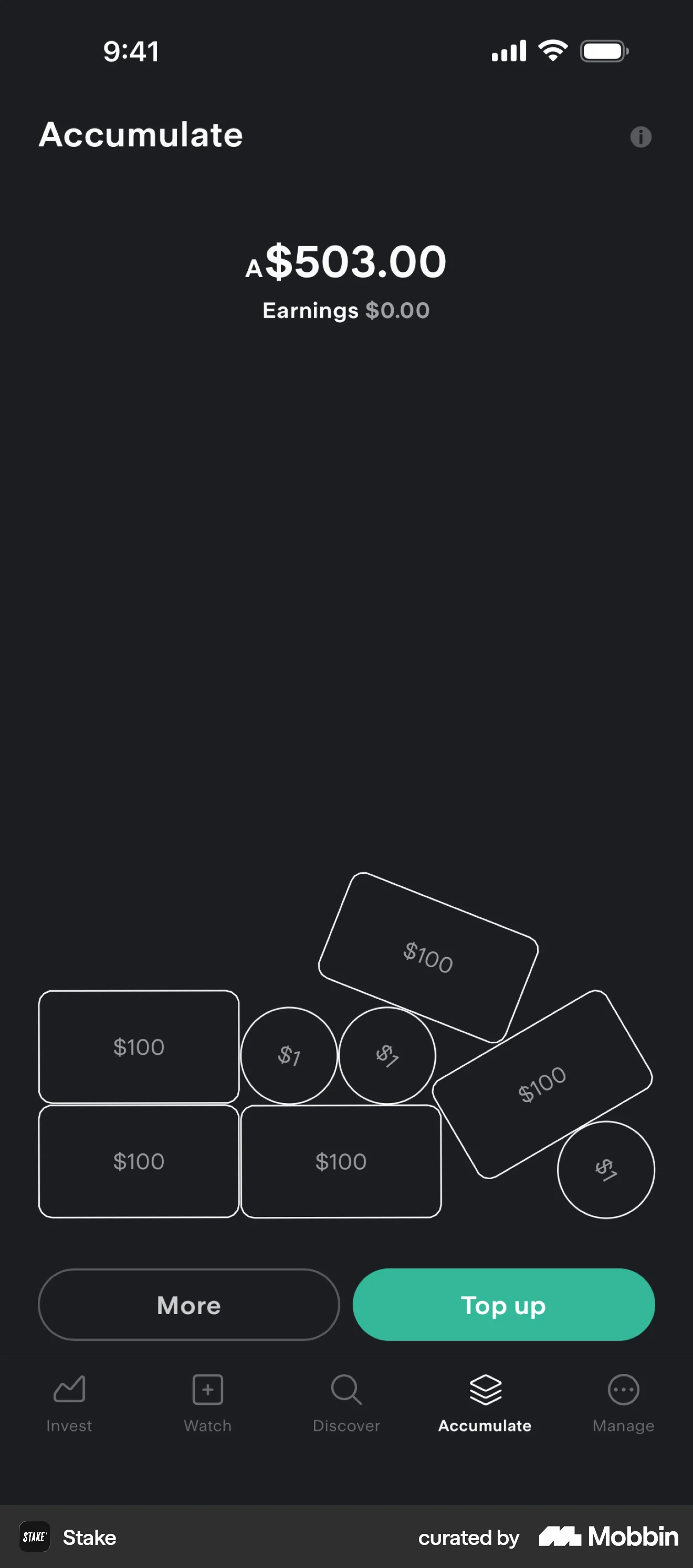 Stake iOS Dark Mode screen