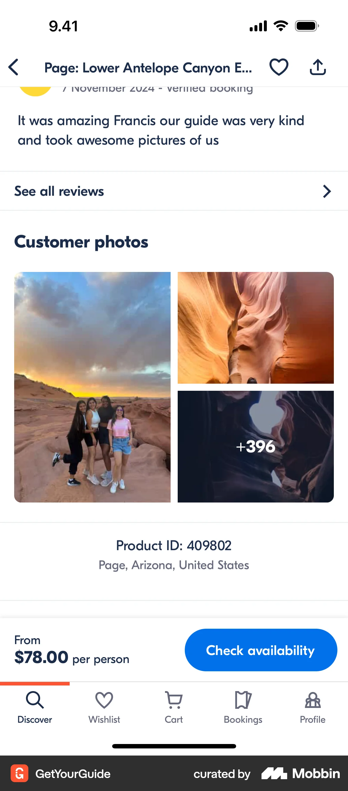 GetYourGuide iOS screen containing Gallery UI element