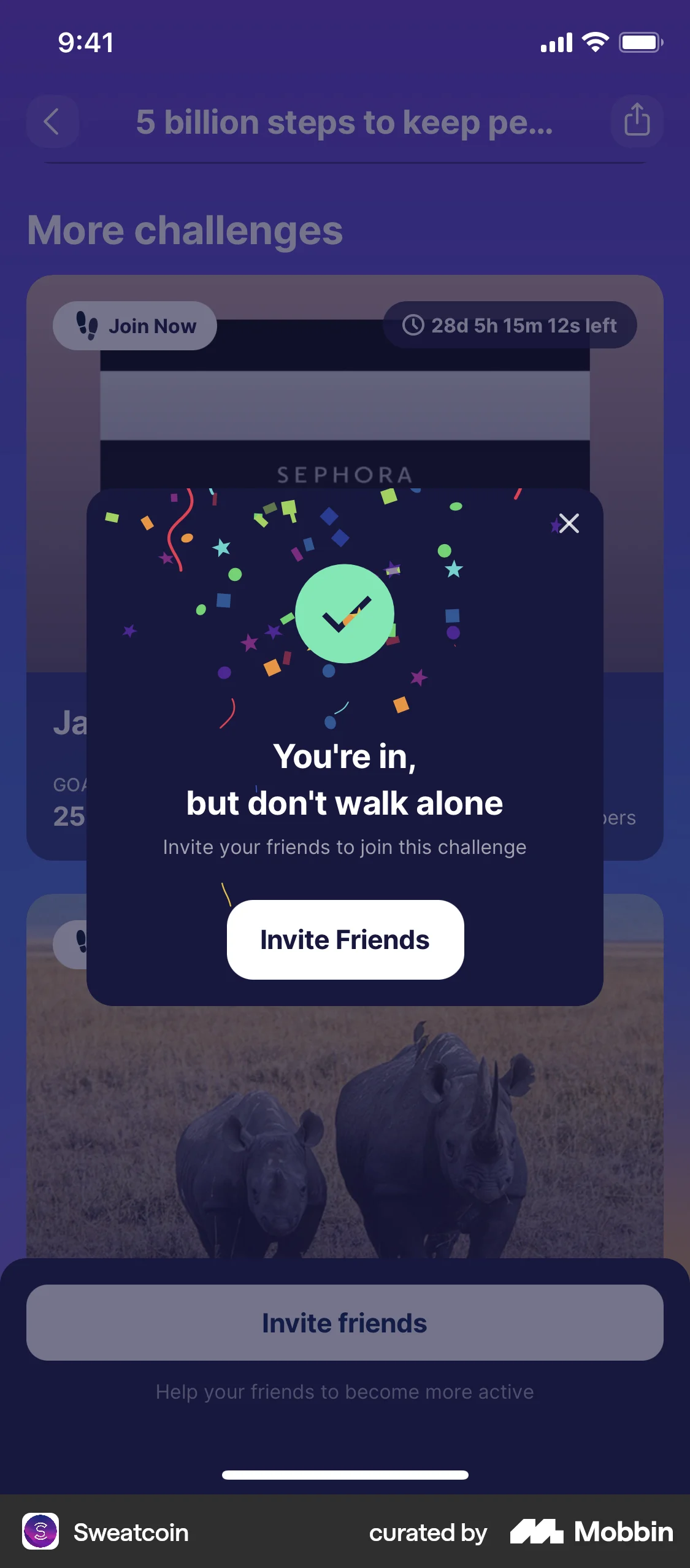 Sweatcoin iOS Confetti screen