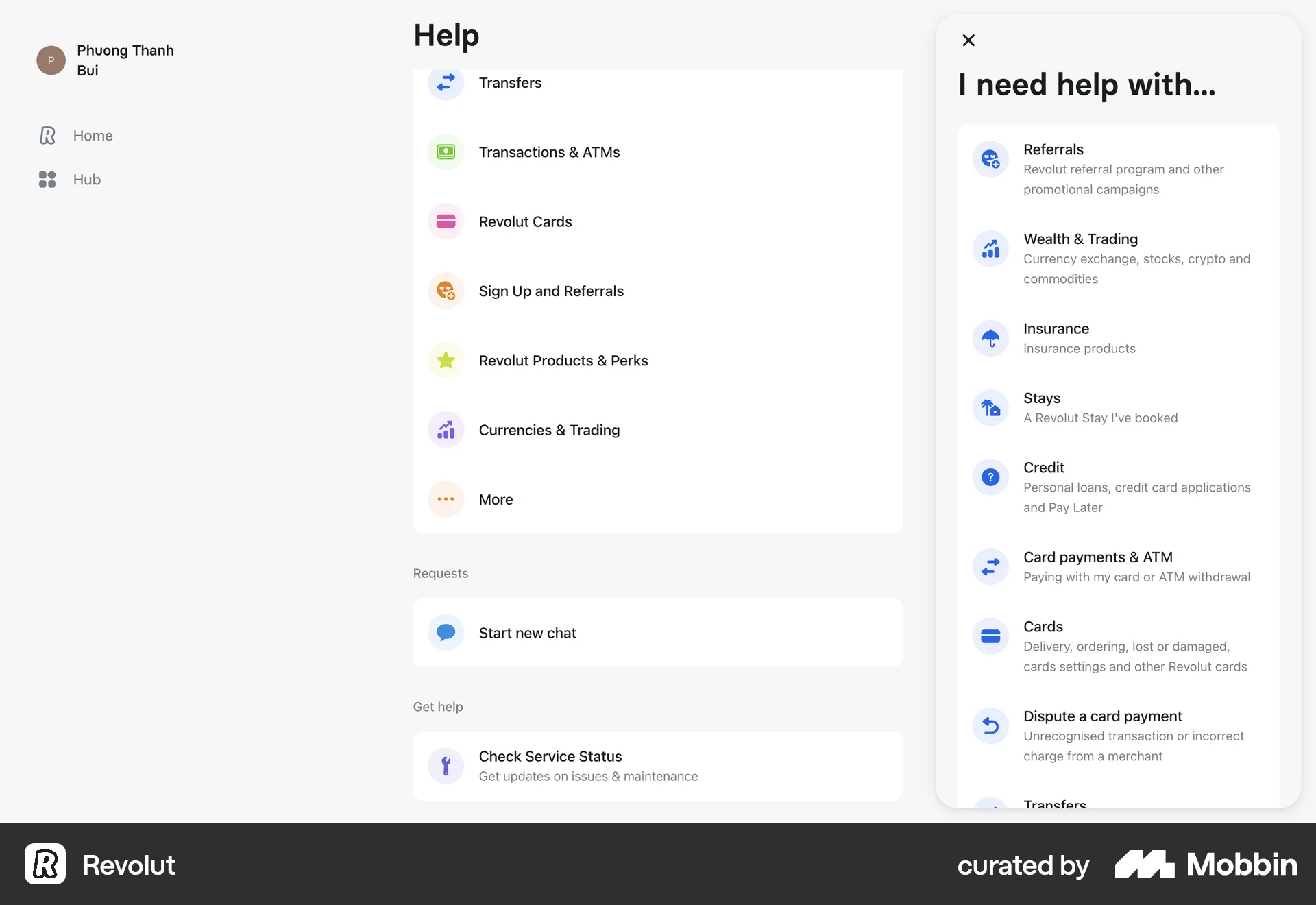 Revolut Web Help & Support screen