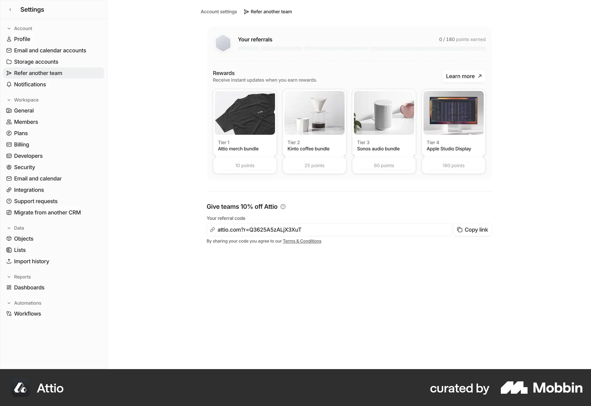 Attio Web Promotions & Rewards screen