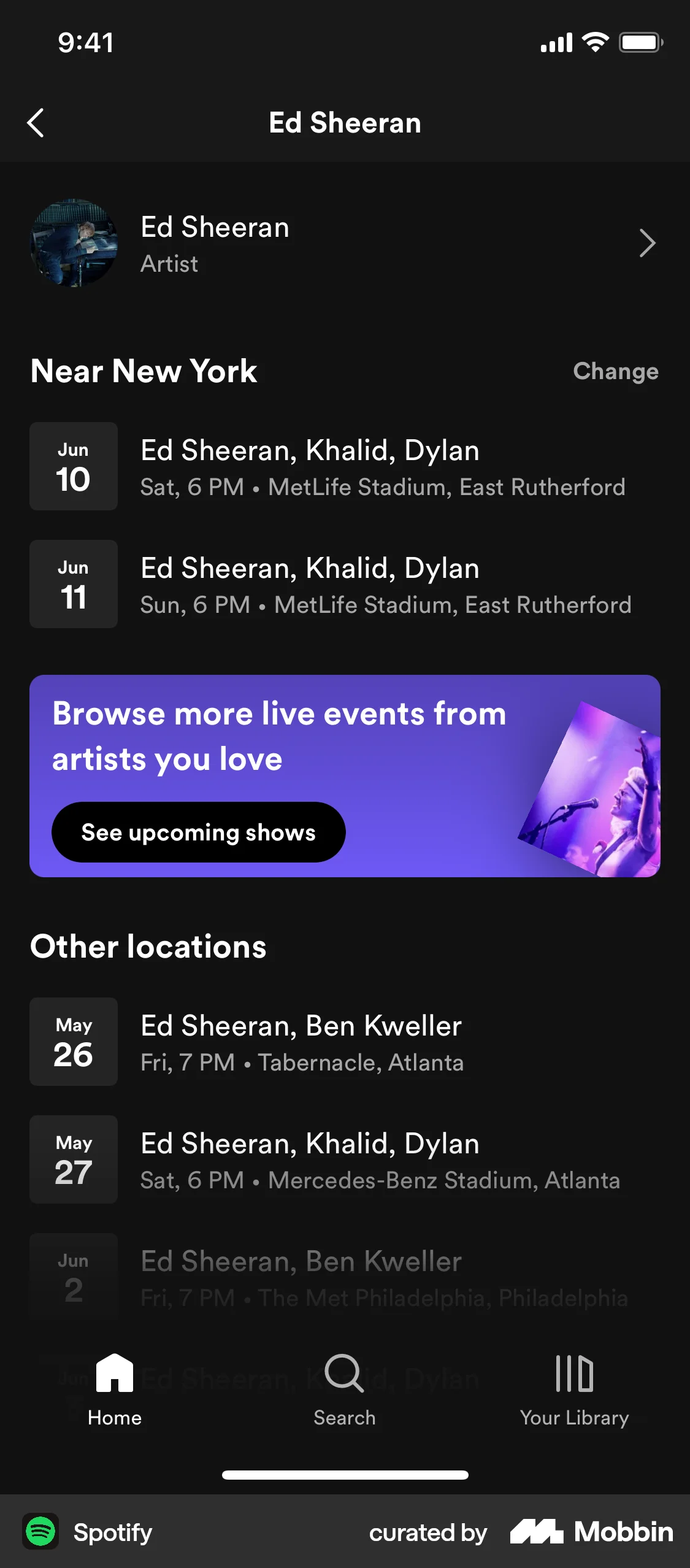 Spotify iOS screen containing Banner UI element