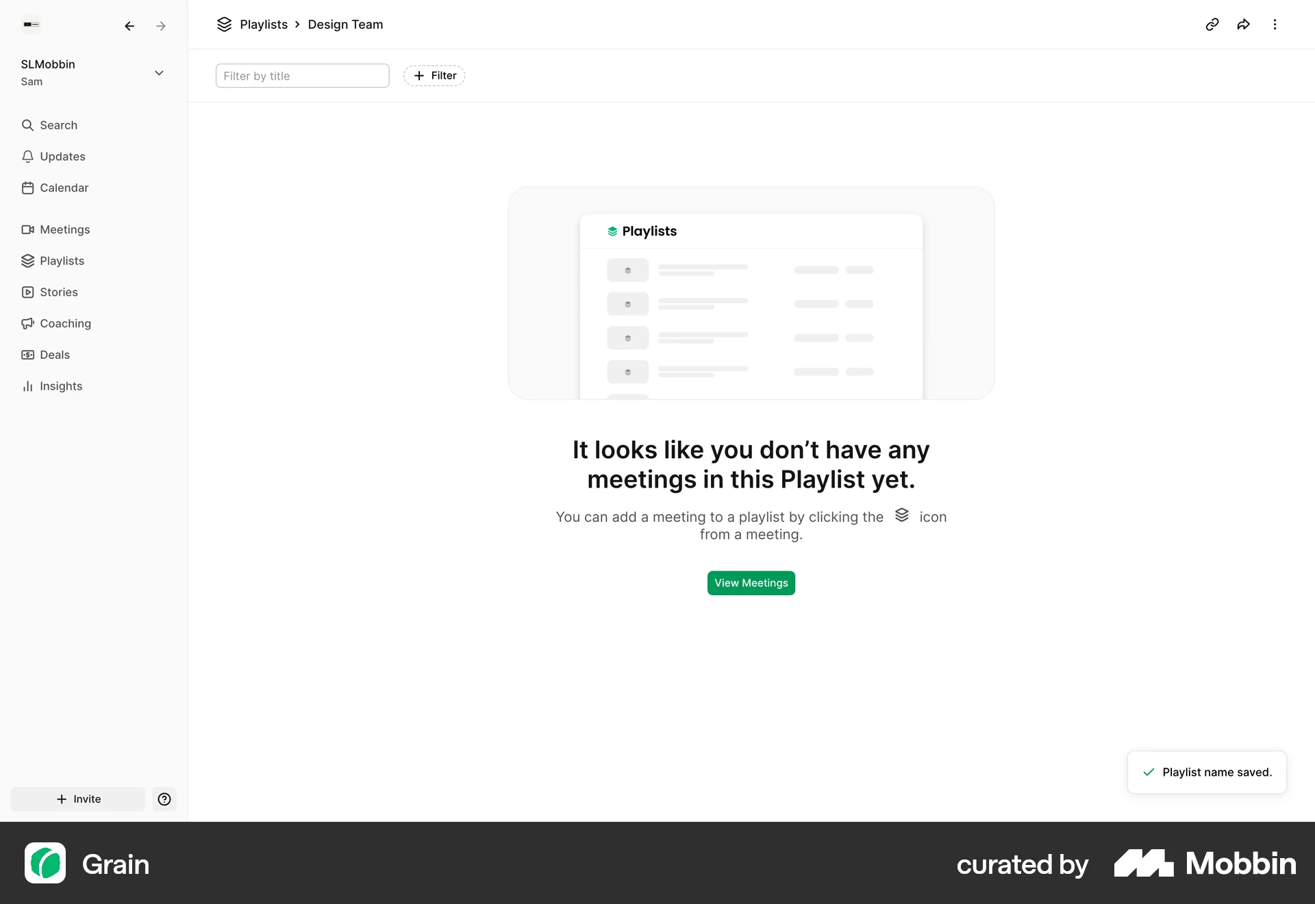 Grain Web Playlists screen