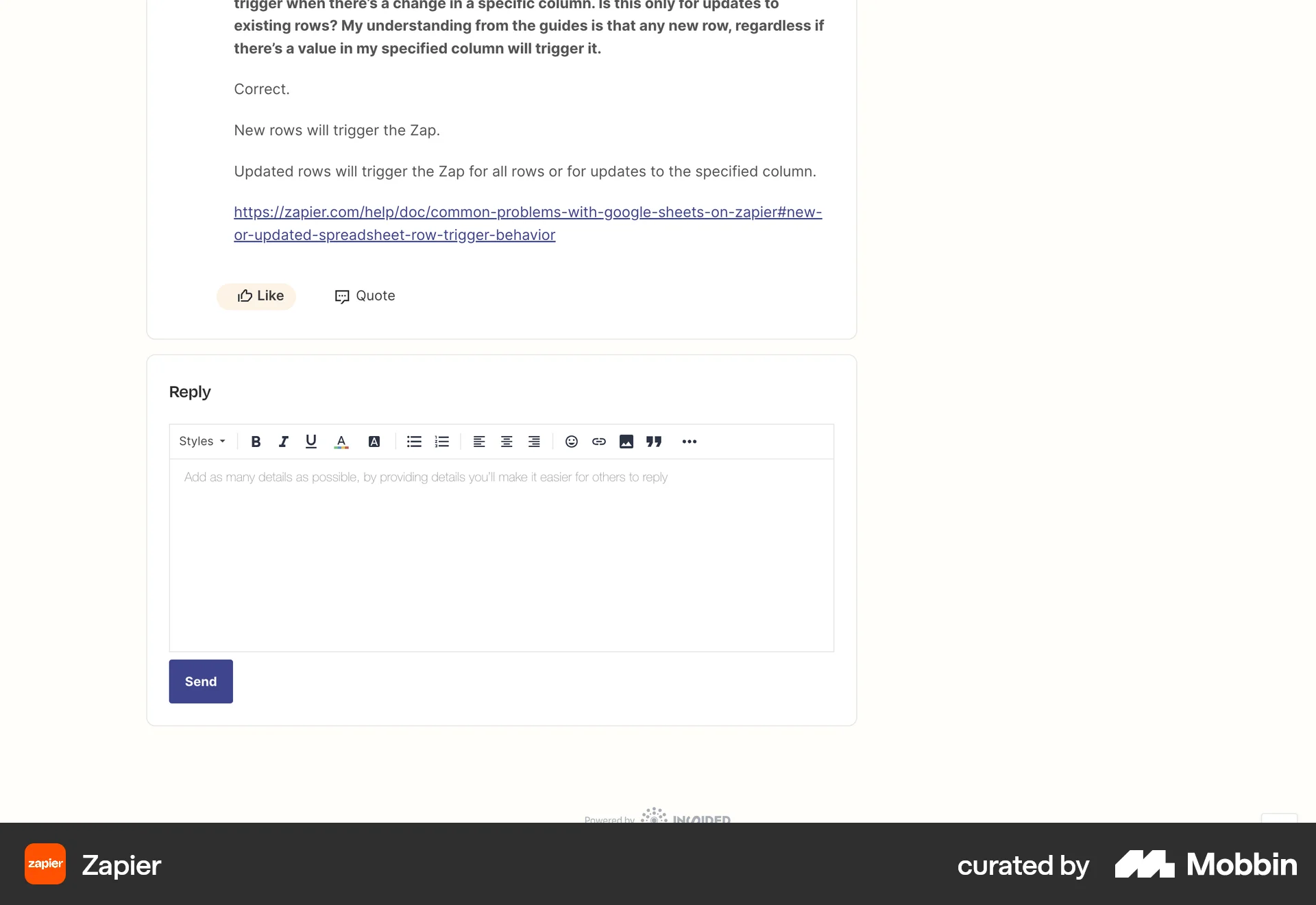Zapier Web Post Detail screen