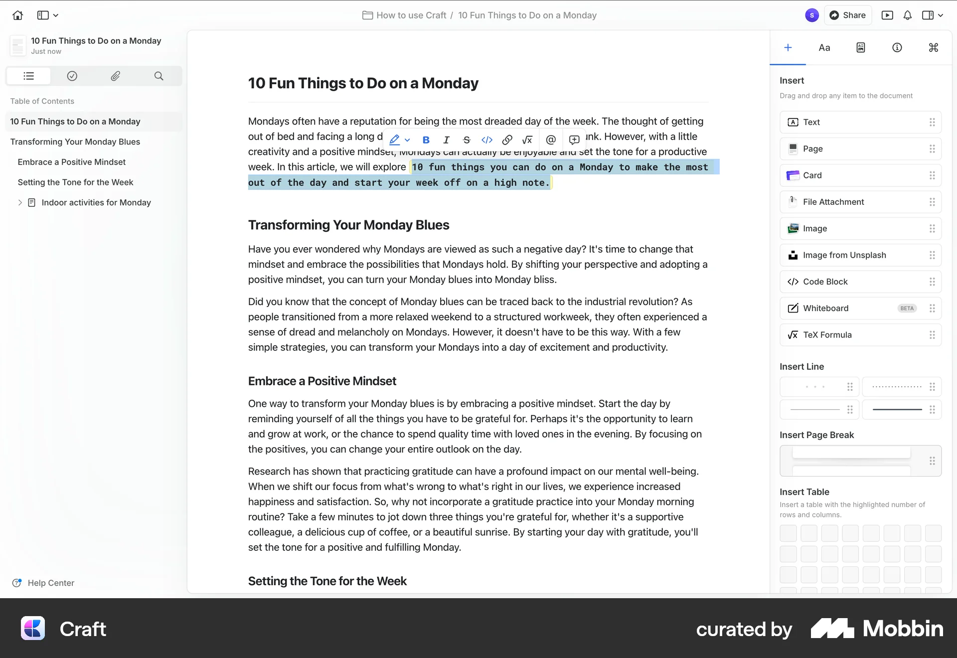 Craft Web Edit screen