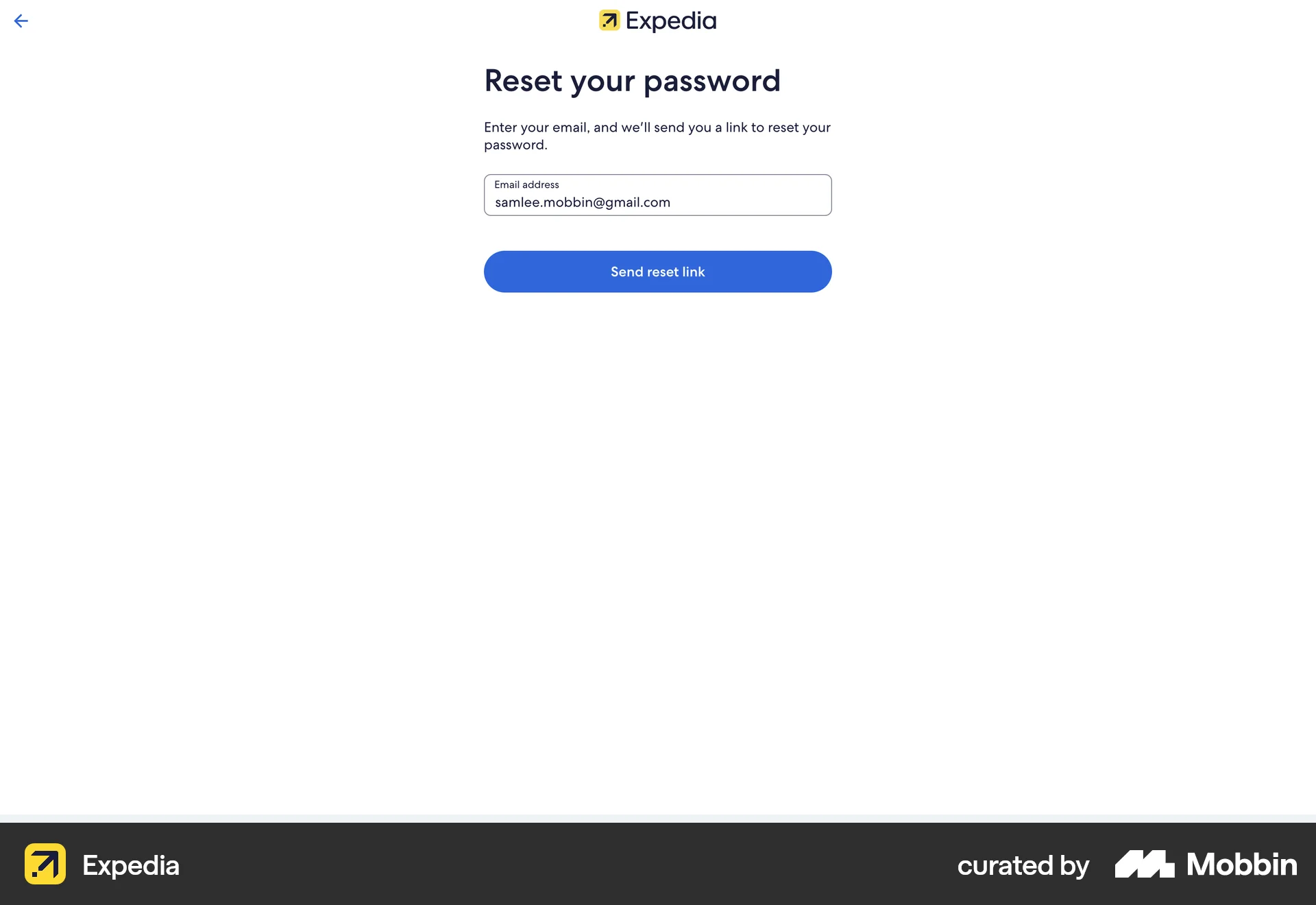 Expedia Web Forgot Password screen