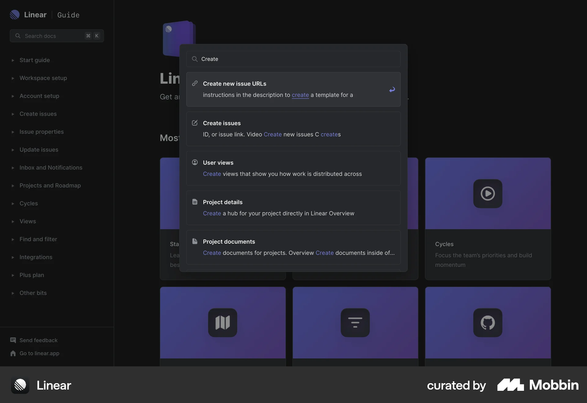 Linear Web Command Palette screen