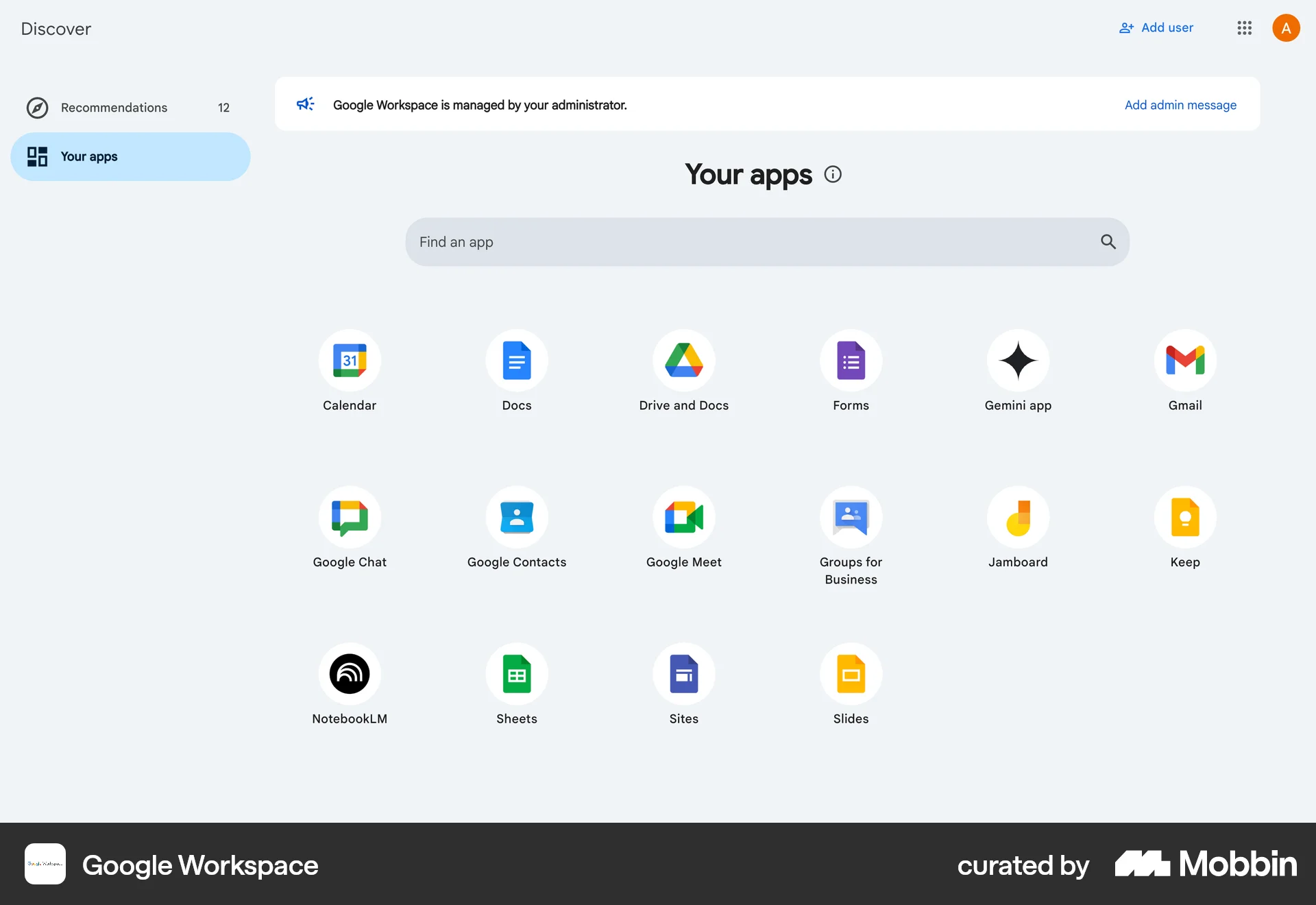 Google Workspace Web screen containing Search Bar UI element