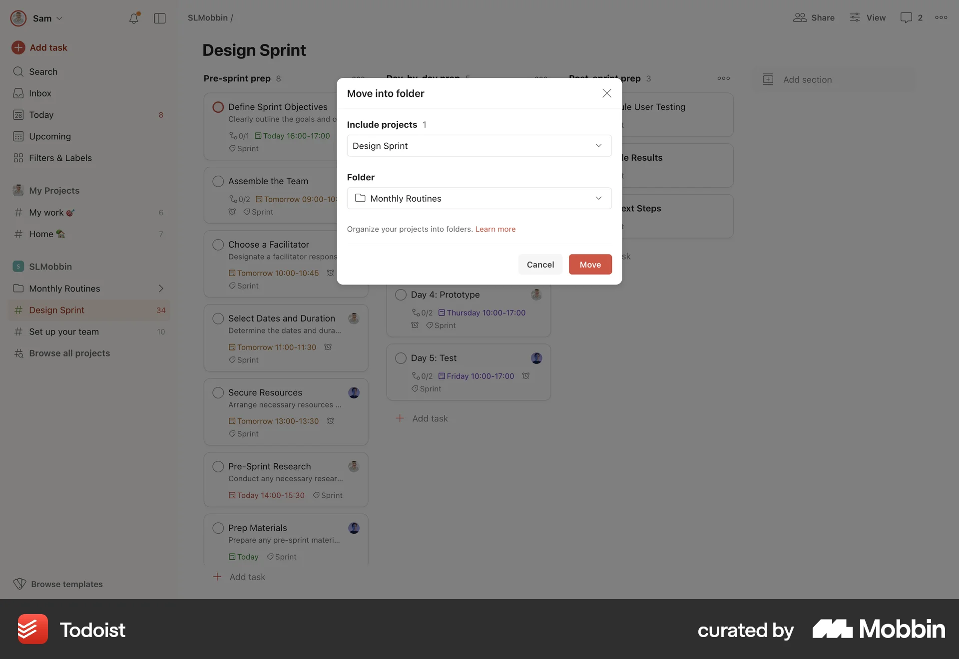 Todoist Web Move screen
