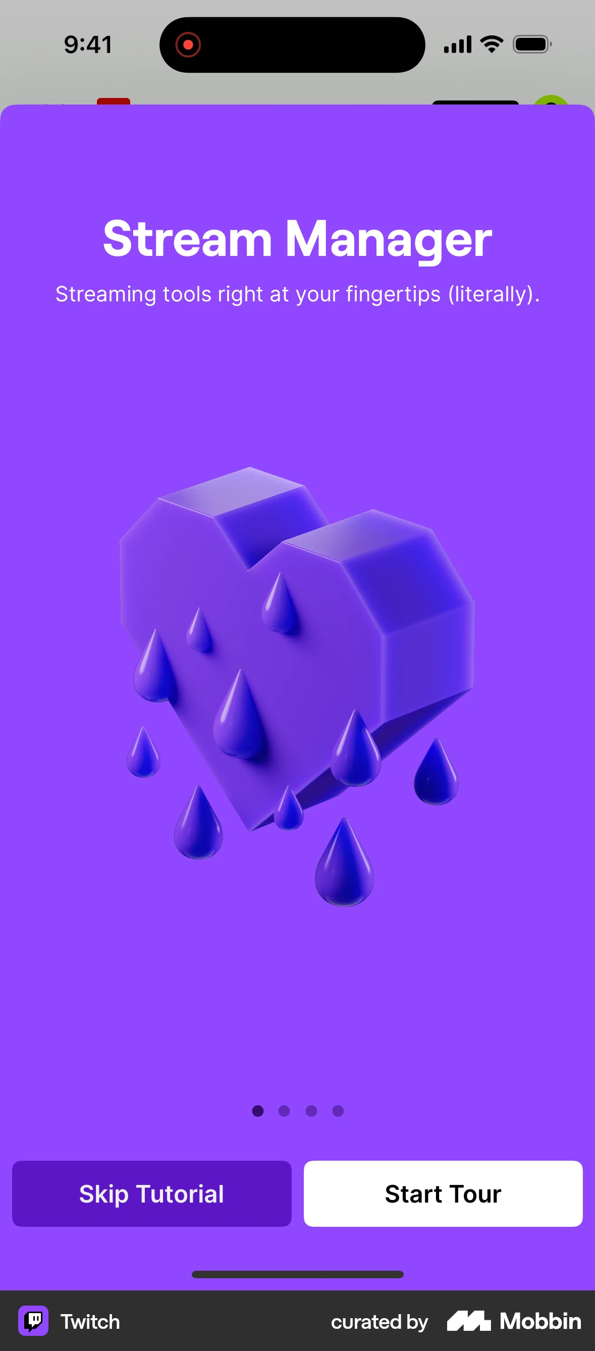 Twitch iOS Guided Tour & Tutorial screen