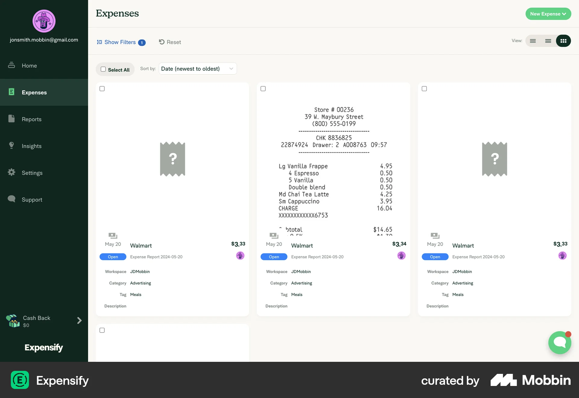 Expensify Web Bookmarks & Collections screen