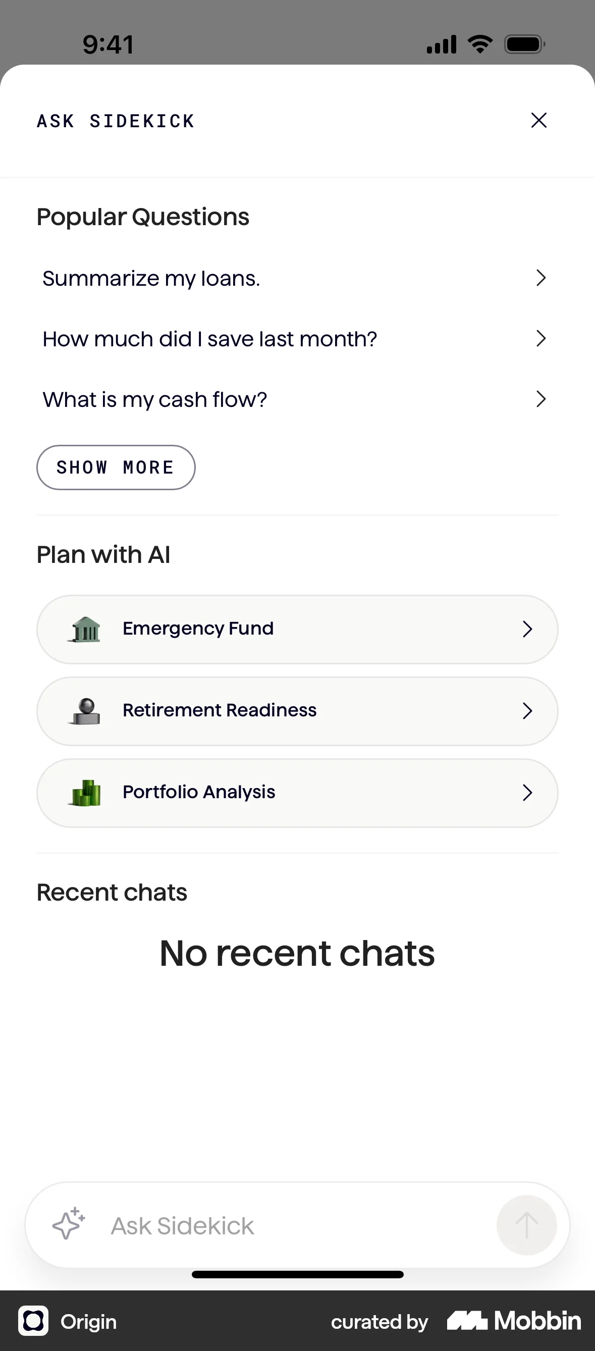 Origin iOS Help & Support screen